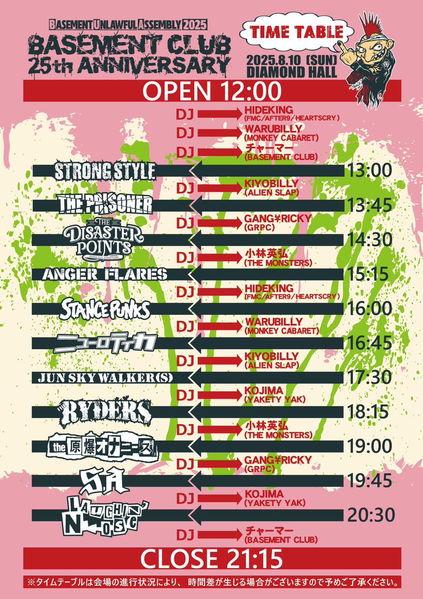 TAKAHIRA KOGYO (@kogyotakahira) on Twitter photo ææ¥8/10(æ¥)ã¯
ãã€ããäžè©±ã«ãªã£ãŠãã
BASEMENT CLUBã®25åšå¹ŽäŒç»ã
æ°æ ãã€ã¢ã¢ã³ãããŒã«ã§éå¬
â»ãã±ããã¯å®å£²
髿¯è¯èè¡ã¯ã¹ã¿ãããšããŠåå
æ»ããªãé²è¡ããæ§ã«å¯Ÿå¿ããŸã
ãã³ã¯äžç25幎âŒïž
ææ¥ã¯æ¥œãã¿ããŠãŸã
ãã£ãŒããŒãã
ããã§ãšãããããŸãâŒïž
ãŠãã¡ããå®ããã§ãâ
ææ¥8/10(æ¥)ã¯
ãã€ããäžè©±ã«ãªã£ãŠãã
BASEMENT CLUBã®25åšå¹ŽäŒç»ã
æ°æ ãã€ã¢ã¢ã³ãããŒã«ã§éå¬
â»ãã±ããã¯å®å£²
髿¯è¯èè¡ã¯ã¹ã¿ãããšããŠåå
æ»ããªãé²è¡ããæ§ã«å¯Ÿå¿ããŸã
ãã³ã¯äžç25幎âŒïž
ææ¥ã¯æ¥œãã¿ããŠãŸã
ãã£ãŒããŒãã
ããã§ãšãããããŸãâŒïž
ãŠãã¡ããå®ããã§ãâ