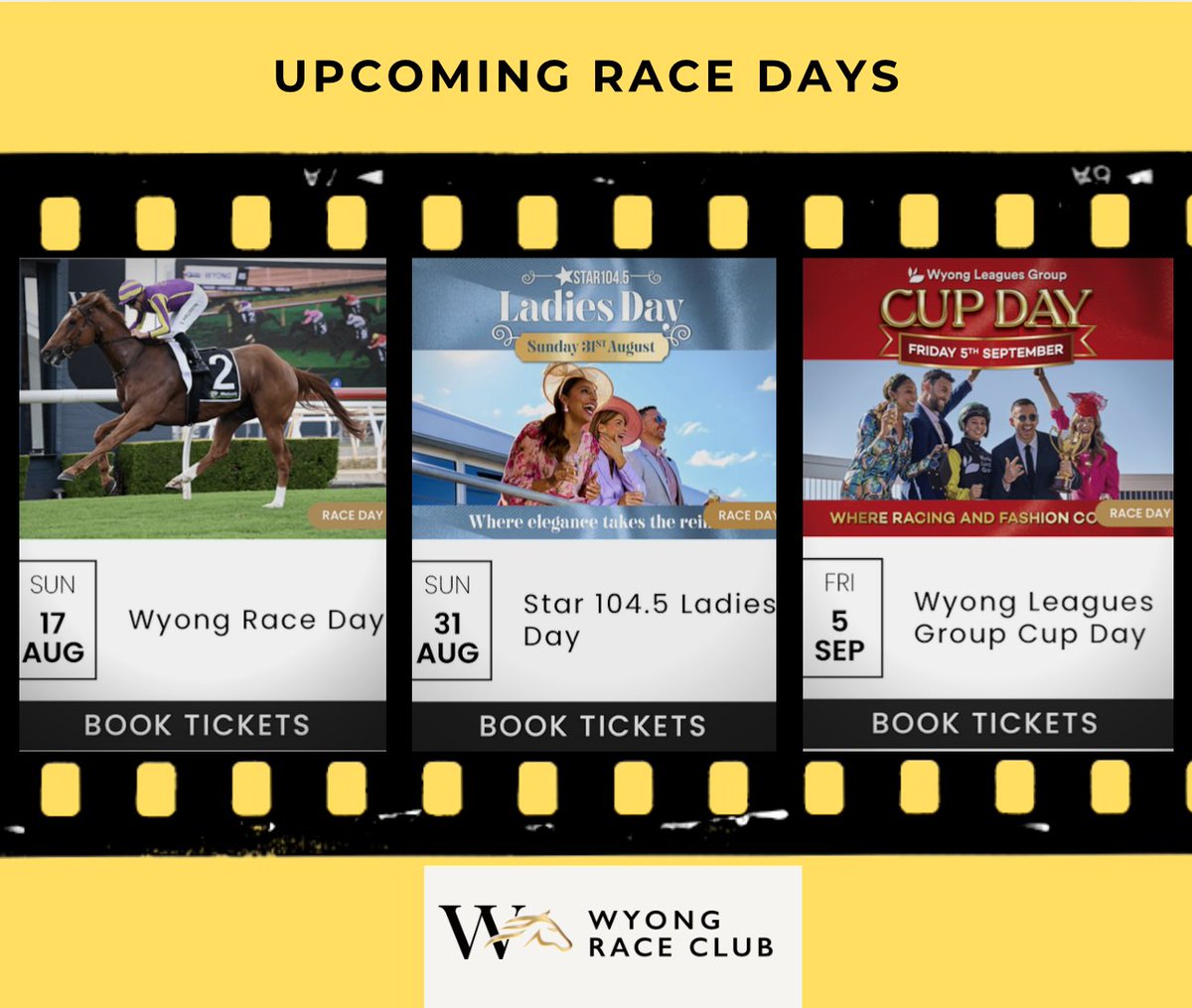 For tickets &amp; more info re our upcoming race days 👇head to our website 👉wyongraceclub.com.au #wyongraces #theplacetobe
