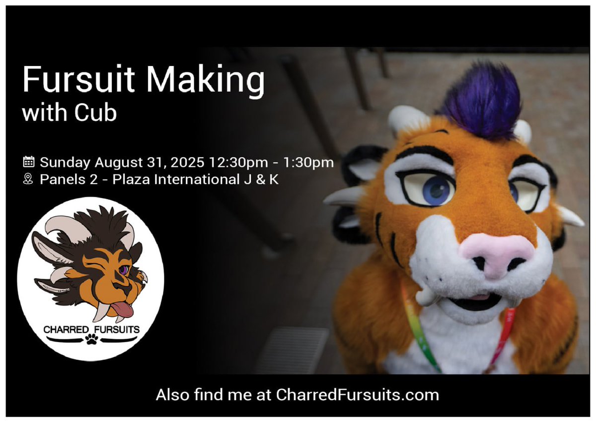 Cub π¬π§ πΊπ² (@charredfursuits) on Twitter photo Hey, guess what!? I'll be at Megaplex this year AND doing my panel in the USA for the FIRST TIME!
Can't wait! Hey, guess what!? I'll be at Megaplex this year AND doing my panel in the USA for the FIRST TIME!
Can't wait!