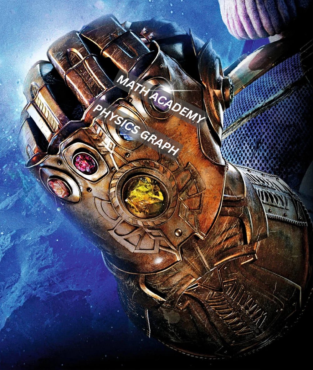 jb (@jboremus) on Twitter photo the infinity stones of Naval’s recommended subjects to learn are now coming into place.
Can’t wait to try Physics Graph/Lemnisket (<a href="/lemnisket/">Lemnisket/PhysicsGraph</a>) from <a href="/sutherlandphys/">Chris</a> and <a href="/JeffreyBiles/">Jeffrey Biles</a>. When I saw their ui I immediately thought of <a href="/justinskycak/">Justin Skycak</a> and <a href="/_MathAcademy_/">Math Academy</a>
In fact, the infinity stones of Naval’s recommended subjects to learn are now coming into place.
Can’t wait to try Physics Graph/Lemnisket (<a href="/lemnisket/">Lemnisket/PhysicsGraph</a>) from <a href="/sutherlandphys/">Chris</a> and <a href="/JeffreyBiles/">Jeffrey Biles</a>. When I saw their ui I immediately thought of <a href="/justinskycak/">Justin Skycak</a> and <a href="/_MathAcademy_/">Math Academy</a>
In fact,
