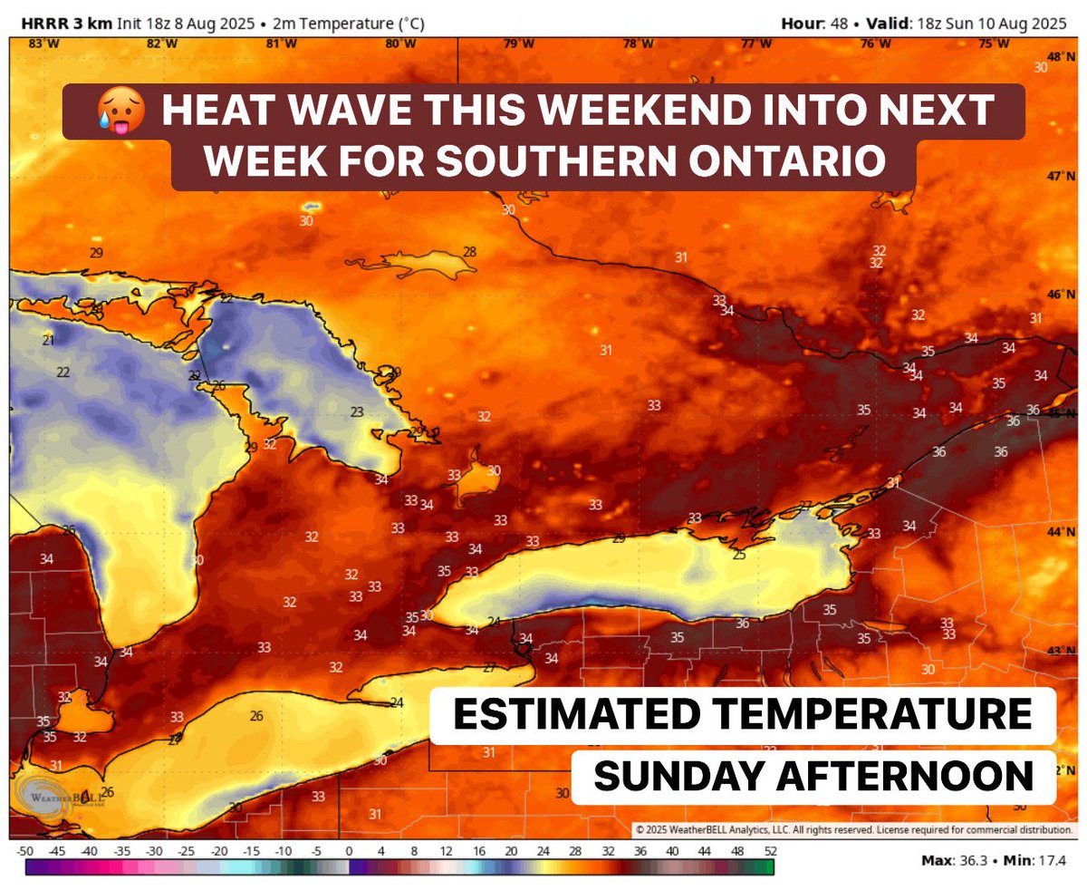 #ONStorm #ONwx 🔥 MULTI-DAY HEAT WAVE ON THE WAY

As you may have noticed, heat warnings from Environment Canada have returned to Southern Ontario after a short break from the sweltering weather.

This round of heat looks to stick around for at least the next week in most of