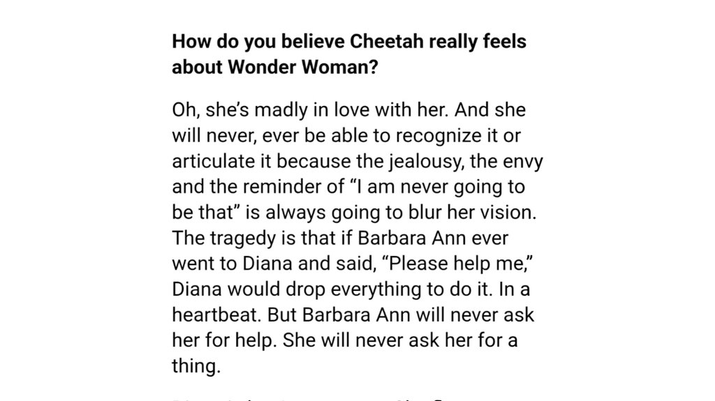 bestofdianerva's tweet photo. Greg Rucka says Cheetah is ‘madly in love’ with Wonder Woman in a new DC interview:

“[...] And she will never, ever be able to recognize it or articulate it because the jealousy, the envy and the reminder of “I am never going to be that” is always going to blur her vision.” https://t.co/XwG2f07FUJ