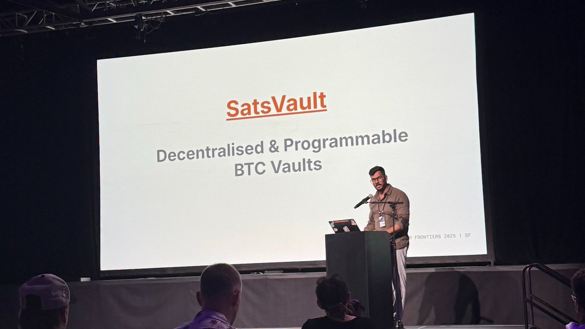 Presented SatsVault a Decentralised &amp; Programmable BTC Vaults using <a href="/ithacaxyz/">Ithaca</a>  Porto &amp; <a href="/coinbase/">Coinbase 🛡️</a> MPC Library - cb-mpc with reth at <a href="/paradigm/">Paradigm</a> Frontiers SF 

Thanks to <a href="/awkweb/">awkweb</a> <a href="/gakonst/">Georgios Konstantopoulos</a> <a href="/_aafshar_/">Arash Afshar</a>  <a href="/LindellYehuda/">Yehuda Lindell</a>