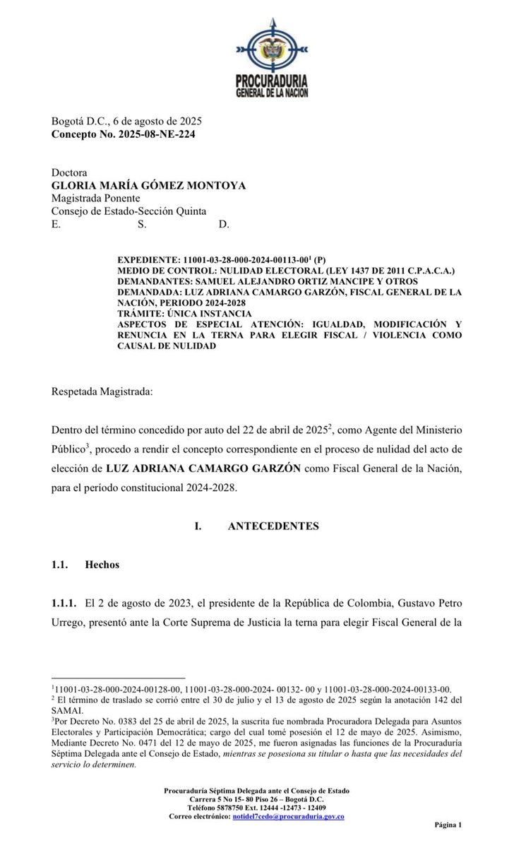 W Radio Colombia (@wradiocolombia) on Twitter photo #NoticiaW La Procuraduría General de la Nación (<a href="/PGN_COL/">Procuraduría General de la Nación</a> ) pidió al Consejo de Estado mantener la elección de Luz Adriana Camargo como fiscal general de la Nación al concluir que no hubo irregularidades en la votación y tampoco se votó sobre una terna “incompleta”. #NoticiaW La Procuraduría General de la Nación (<a href="/PGN_COL/">Procuraduría General de la Nación</a> ) pidió al Consejo de Estado mantener la elección de Luz Adriana Camargo como fiscal general de la Nación al concluir que no hubo irregularidades en la votación y tampoco se votó sobre una terna “incompleta”.