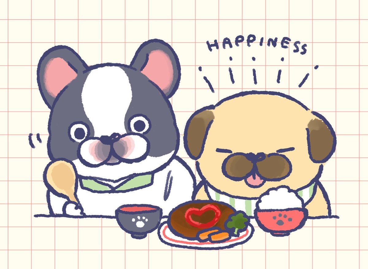 今日はパグの日とハンバーグの日🐾君が主役だよ🍚
#illustration  #イラスト  #フレンチブルドッグ #フレブル #frenchbulldog #パグ #pug #ゆるい絵 #ゆるいイラスト #絵柄が好みって人にフォローされたい #パグの日 #ハンバーグの日 #今日は何の日