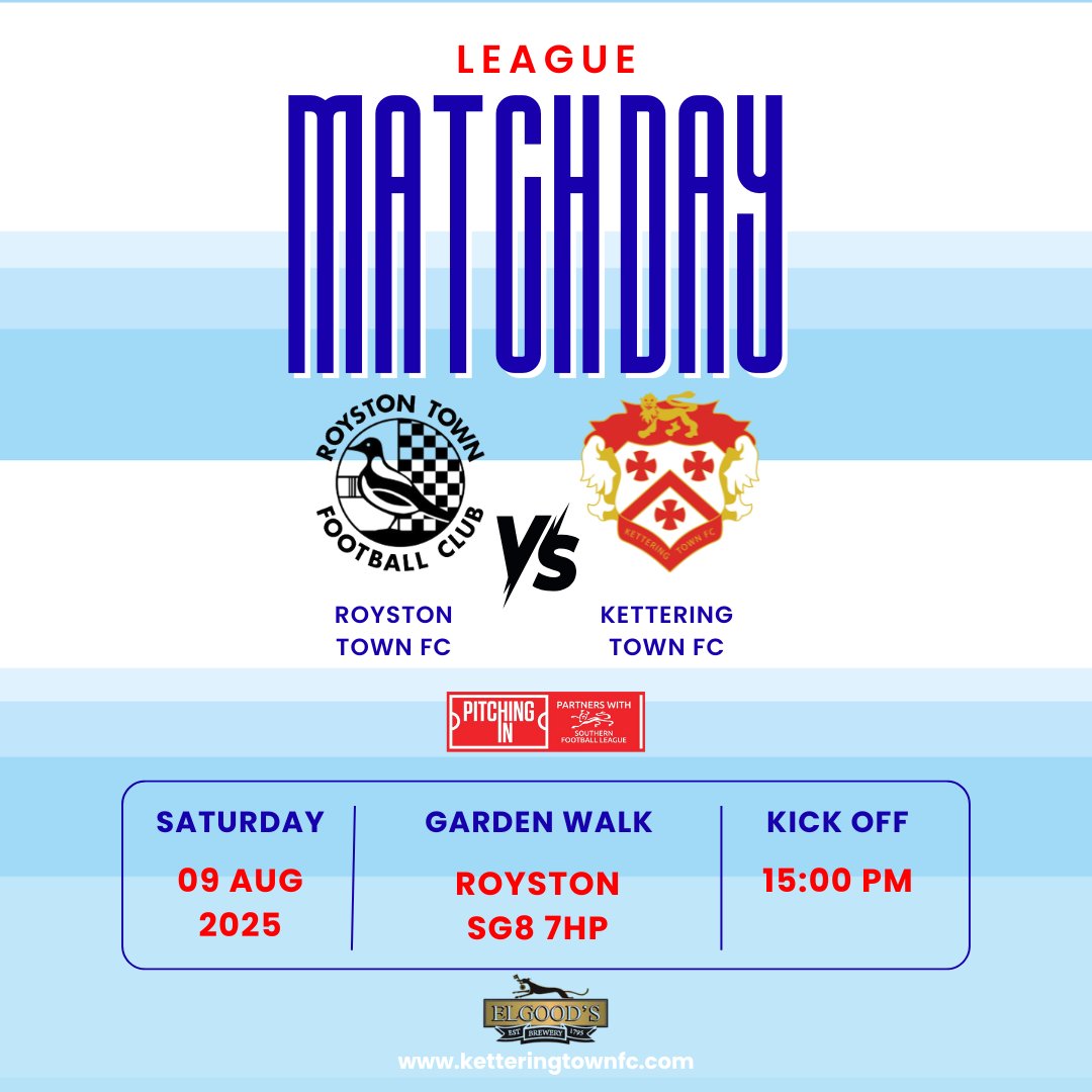It's been a while, but FINALLY we get to say: IT'S MATCHDAY!

We're back in competitive action as we travel to <a href="/RoystonTownFC/">Royston Town FC</a> !

As usual, we'll have updates across our social media, and live match commentary on YouTube: youtube.com/@KetteringTown…

Together, we're stronger 👊

#KTFC