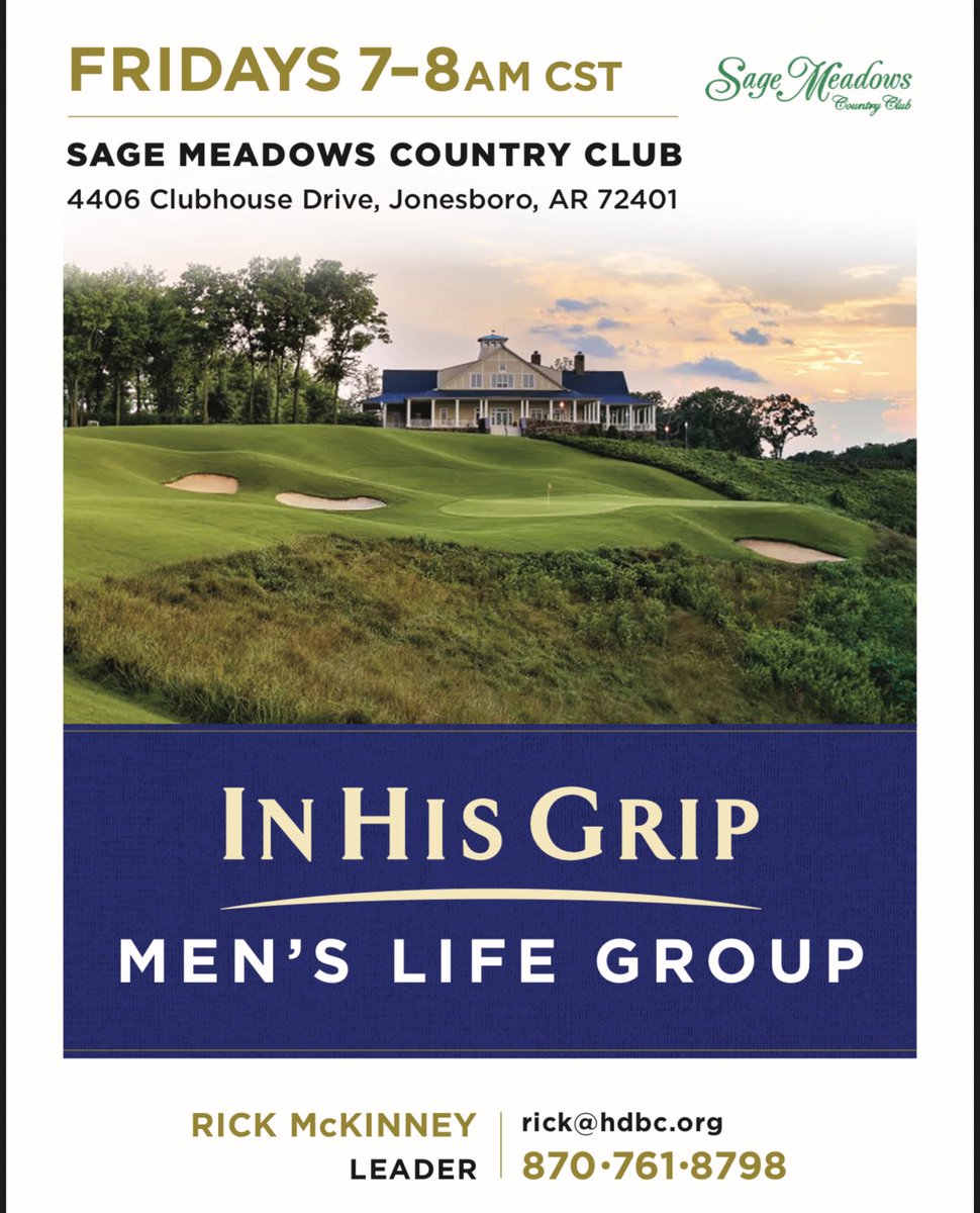 SCOTT N. LEHMAN (@scottnlehman) on Twitter photo NEW <a href="/InHisGripGolf/">In His Grip Golf</a> LIFE GROUP LAUNCHING IN JONESBORO, AR
at Sage Meadows CC on Friday, September 19, 2025 at 7:00am.
Be sure to reach out to Rick McKinney NEW <a href="/InHisGripGolf/">In His Grip Golf</a> LIFE GROUP LAUNCHING IN JONESBORO, AR
at Sage Meadows CC on Friday, September 19, 2025 at 7:00am.
Be sure to reach out to Rick McKinney