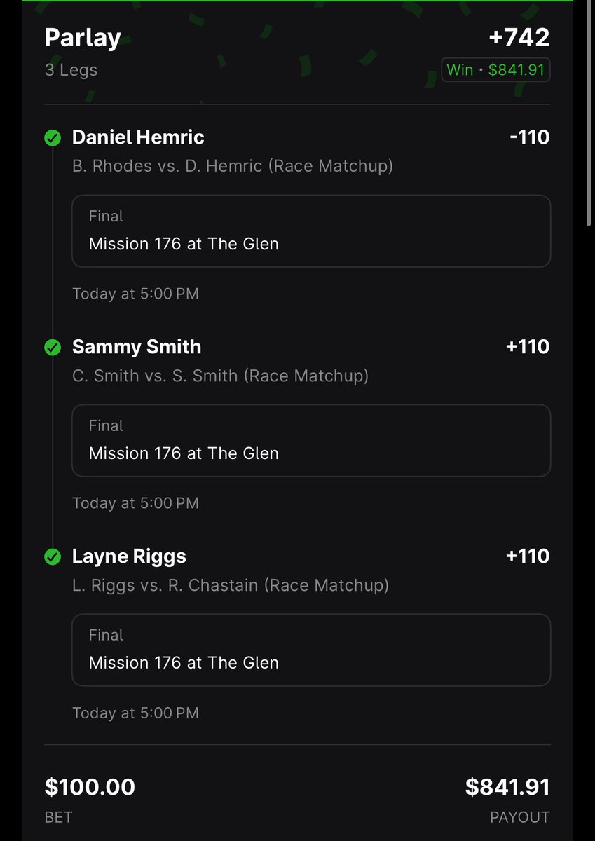 Daniel Hemric Top 5 Finish 🚗 💨 

(<a href="/GoldtoothEv/">Goldtooth</a>) 🥇 

+742✅
+1200✅

$50 👉 $650
$100 👉 $841

This was a GEM 💎 

For all of Goldies Plays: beatthebooks.link/Goldtooth