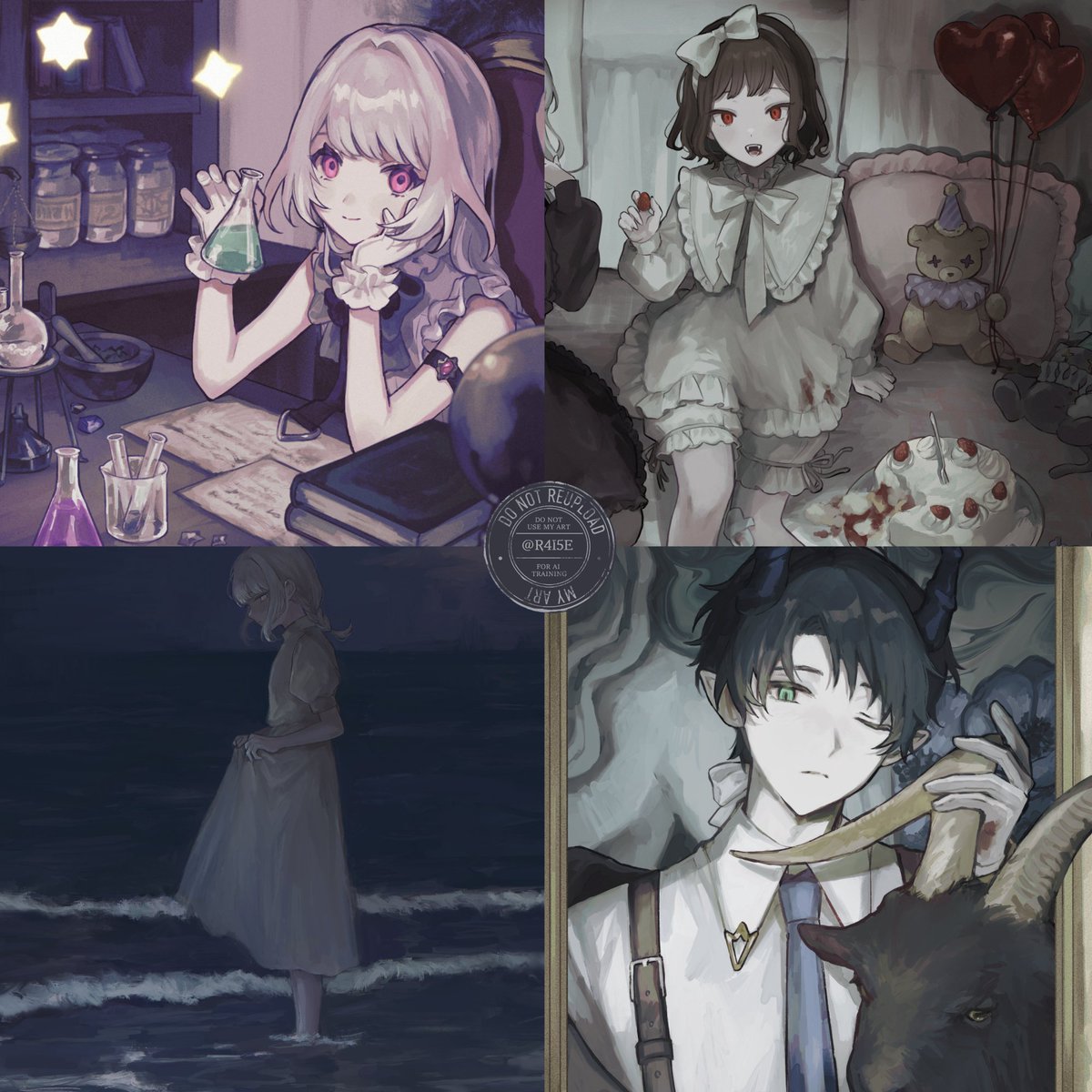 R4I5E's tweet image. 〖お仕事募集〗
個人法人問わず、9月着手からのイラストご依頼を募集しております。(1枚絵/立ち絵/デフォルメetc)
可愛いダークなテイストや白基調が得意です。
お急ぎやお見積りのみもお気軽にご相談下さい🐑✧˖°
詳細等¦lit.link/R4I5E