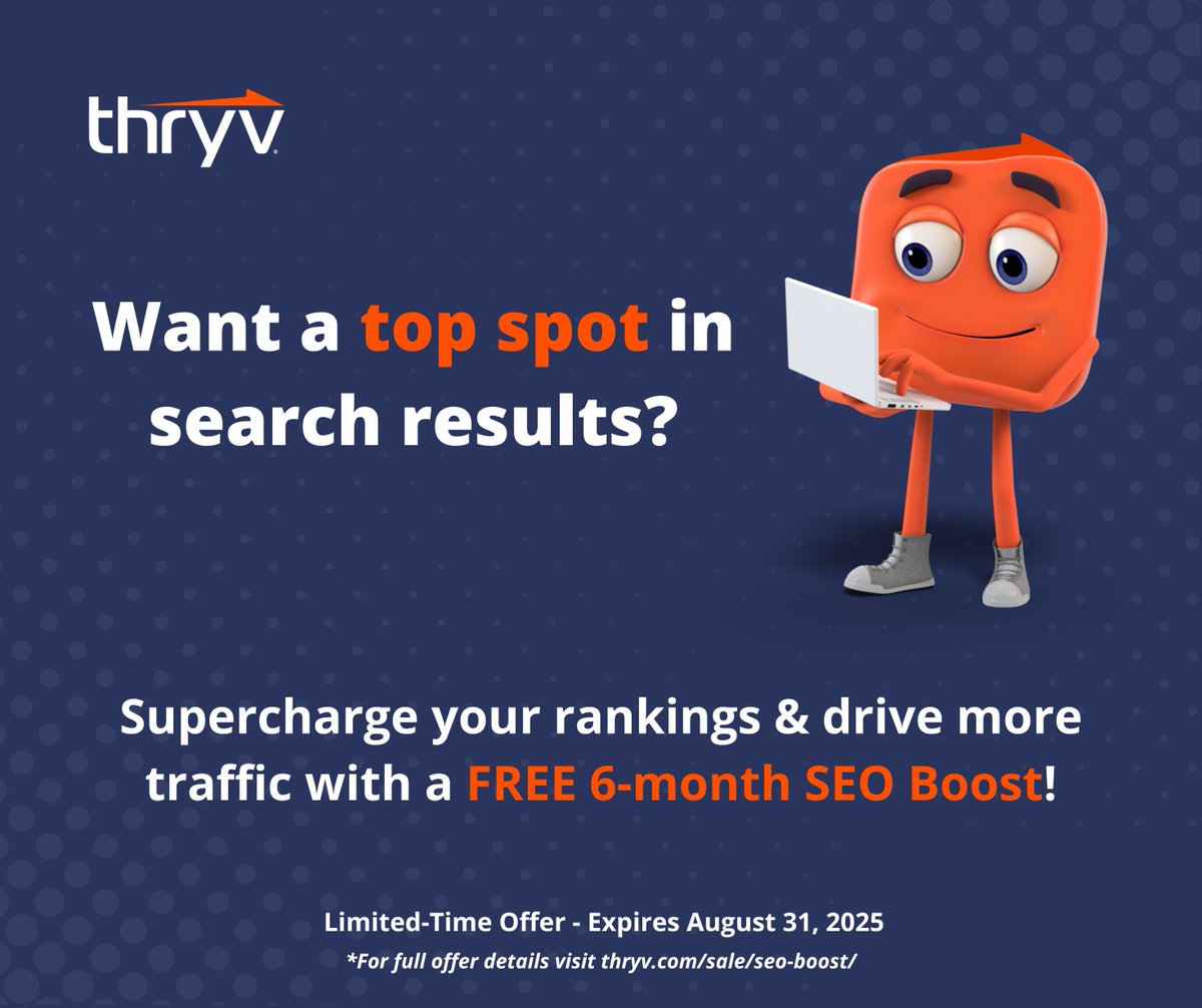 📢 Offer Extended!
 Now through August 31st, grab your FREE 6-month SEO Boost with Thryv.
 Get seen. Get chosen. Get growing.
📍 Claim yours today—drop a 🚀 in the comments to get started!