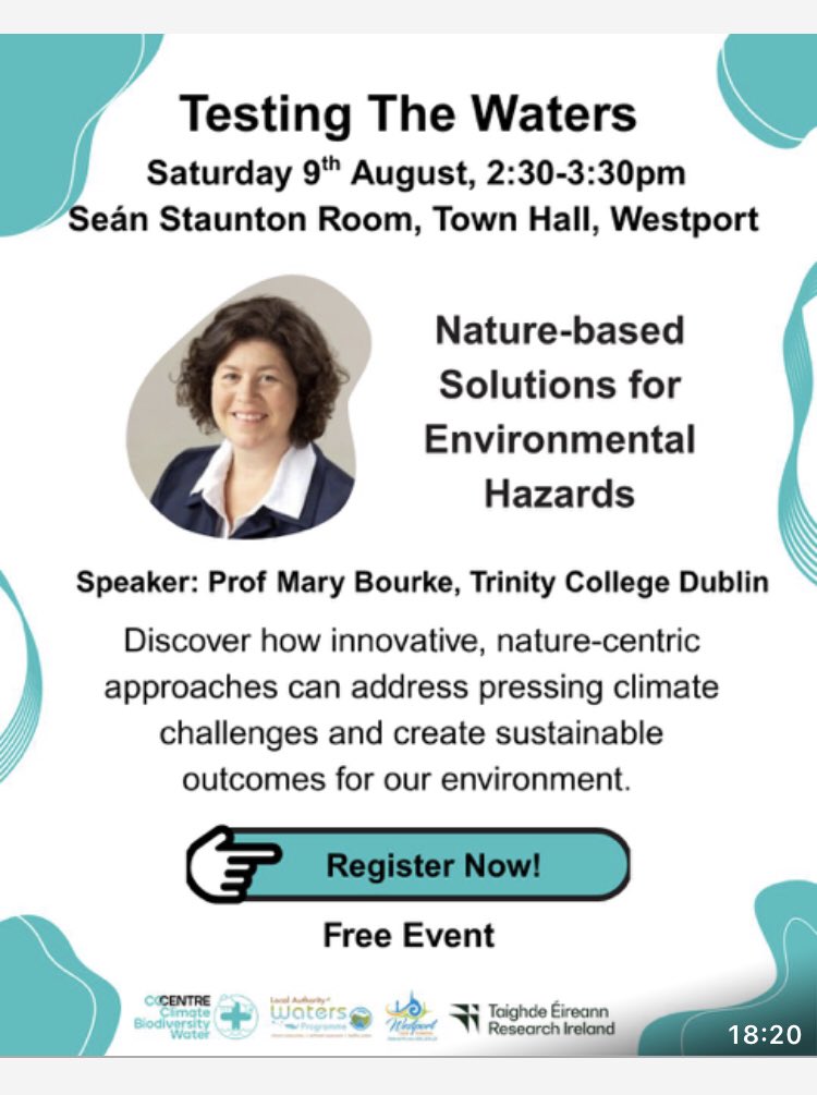 eventbrite.com/e/testing-the-…  Really looking forward to Prof. Mary Bourke’s talk @ 2.30 pm in light of  Nature based solutions for the Carrowbeg river in regard to flooding starting at it’s source and throughout the catchment . Don’t miss it 💙