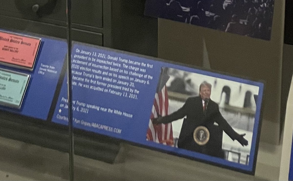 jbendery's tweet image. This morning, the National Museum of American History added Trump back into its exhibit about presidents that have been impeached. Last month, it removed two references to his two impeachments.

Pics from someone at the exhibit today: