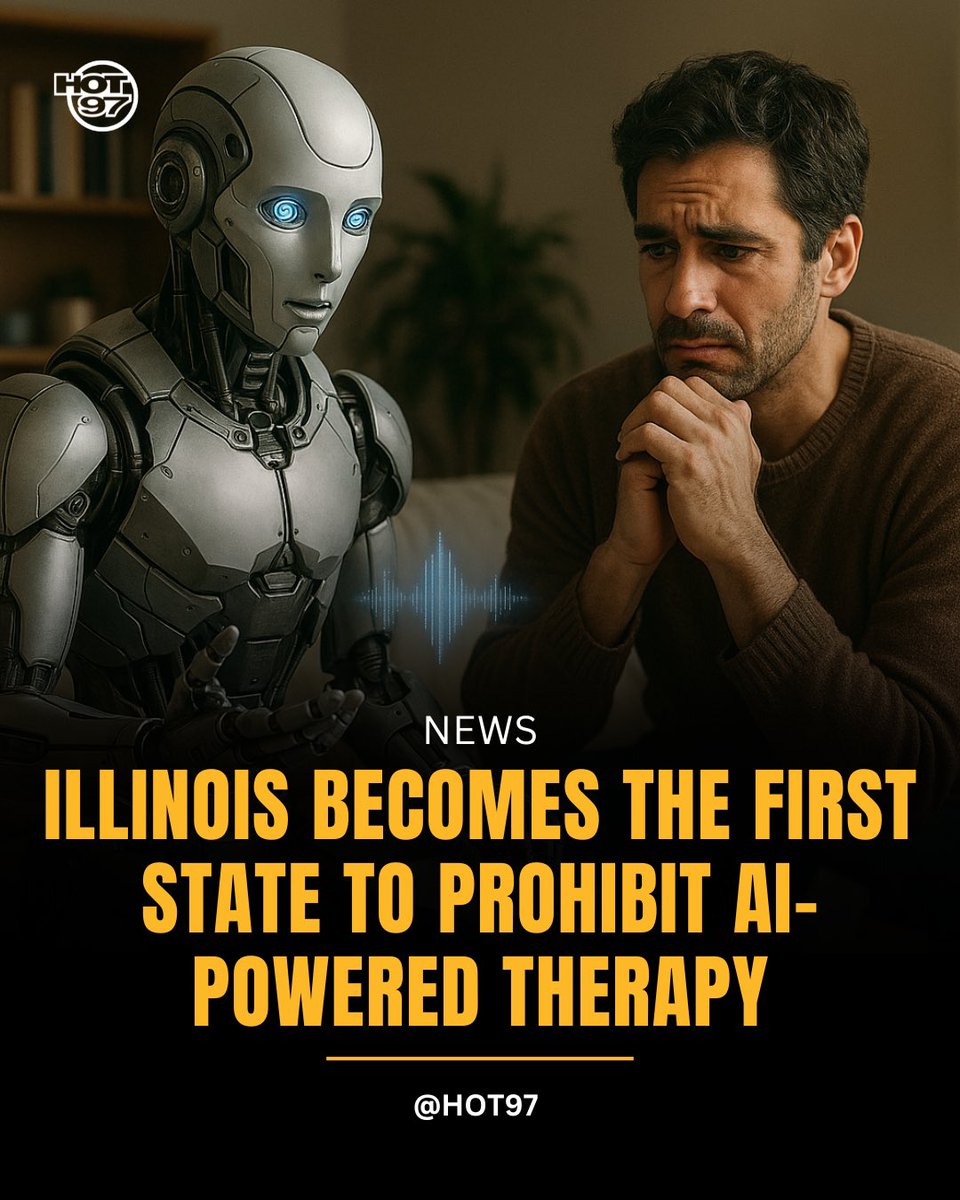 HOT97's tweet image. Illinois just made history as the first state to ban AI therapists under the new Wellness and Oversight for Psychological Resources (WOPR) Act 🚫🤖🧠

Per Axios, WOPR blocks any AI-powered app or service from offering mental health or therapy-related decision-making — including…