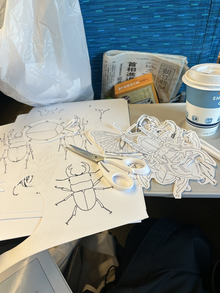 insects_6464's tweet image. 広島に向かう新幹線で内職。美術館展示室内のこども塗り絵ワークショップの素材です。細かく切ると色が塗りにくいのか…。
本日14時から昆虫学者・丸山宗利さんと出品作家によるギャラリートークです!(ササイ)
#下瀬美術館
#insects
#丸山宗利