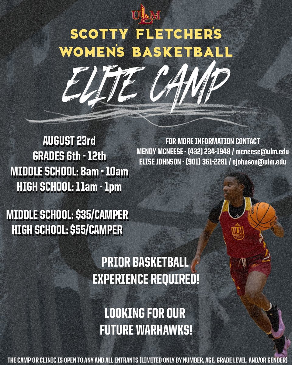 It’s Camp Time!! Don’t miss this opportunity to work with the coaching staff and check out the Bayou! We can’t wait to see you there!! 🏀 Please reach out to get signed up!!