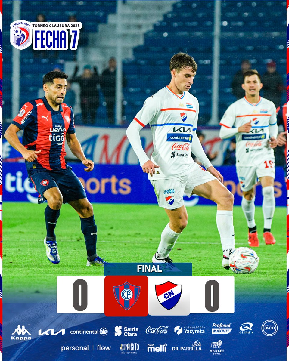 #Clausura2025🏆

✅️Fecha 7

𝗙𝗶𝗻𝗮𝗹 𝗱𝗲𝗹 𝗣𝗮𝗿𝘁𝗶𝗱𝗼

Cerro Porteño 0️⃣➖️ 0️⃣ Nacional 

#VamosNacional 🔴⚪️🔵