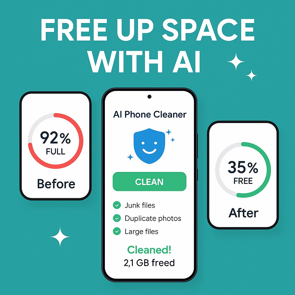 elontran99's tweet image. 🚀 Your phone deserves a fresh start!

Meet AI Phone Cleaner – the smarter way to:
✨ Remove junk files
📷 Find &amp;amp; delete duplicate/similar photos
📱 Identify unused apps
Free up space. Boost speed.
📲 Download now → play.google.com/store/apps/det…

#Android #PhoneCleaner #StorageBooster