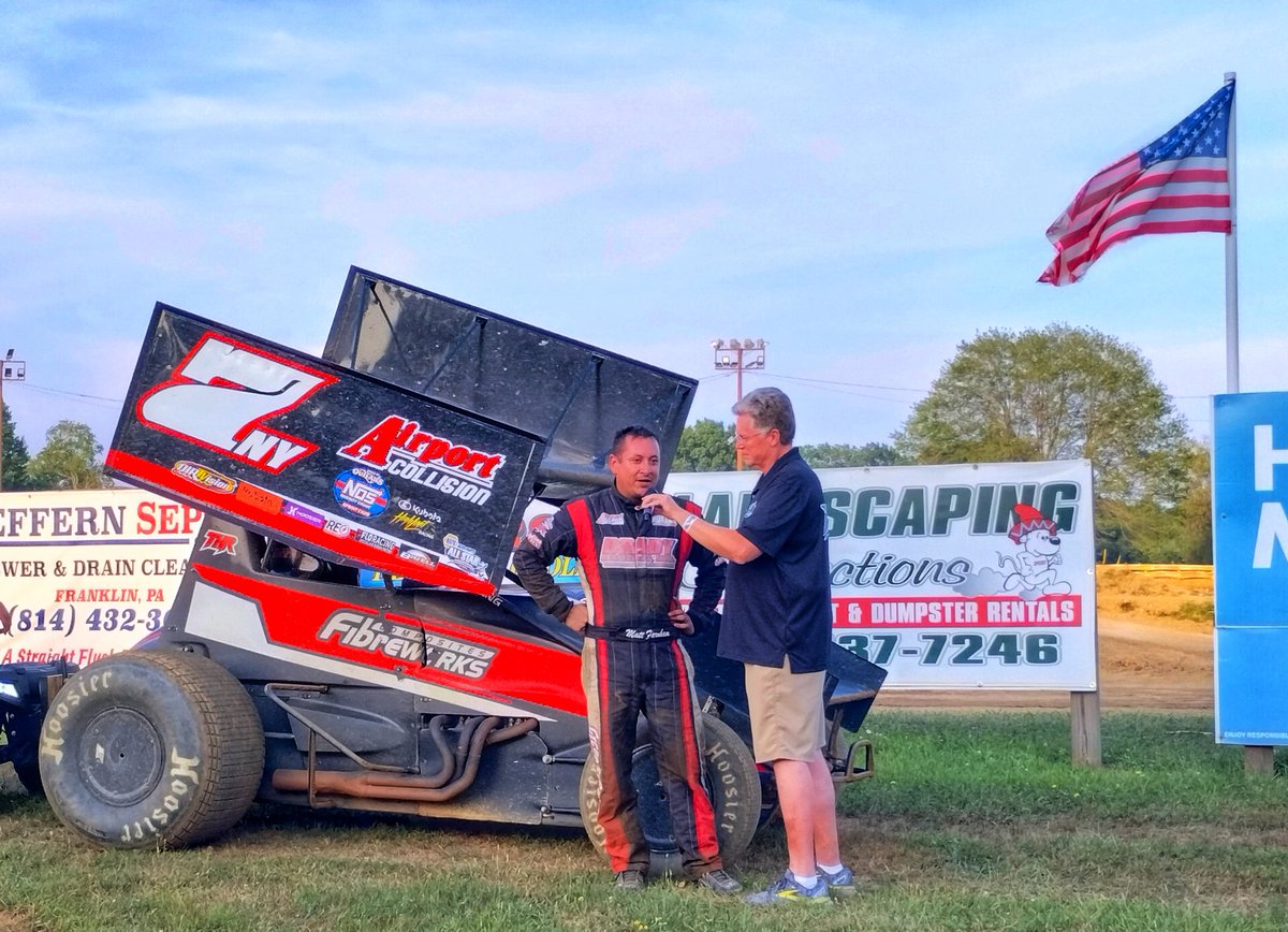 New York's Matt Farnham picks up the win in the 410 make up feature at Tri-City Raceway
