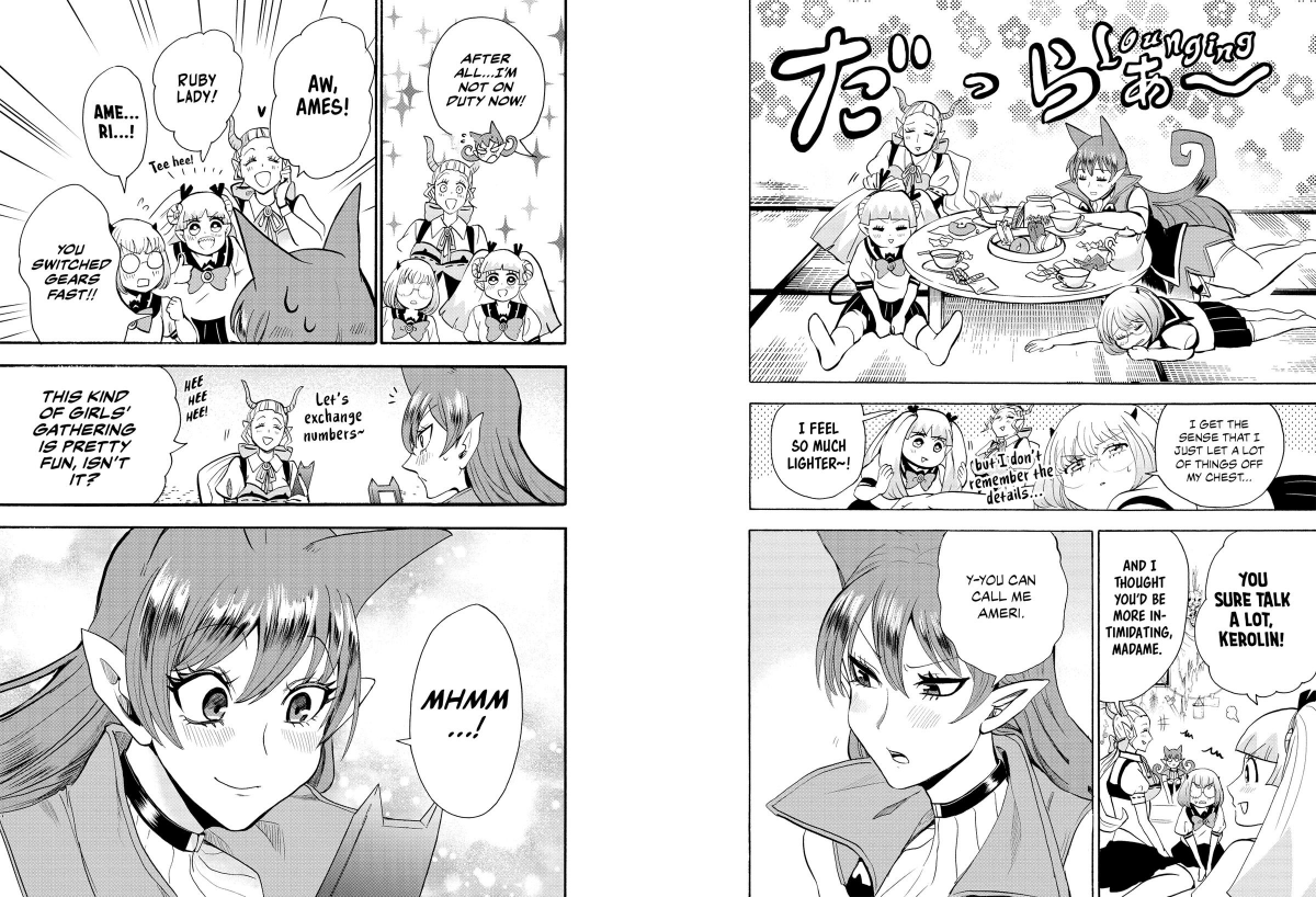 Furthermore, the first friends Ameri made outside of the Student Council and Iruma are 3 Misfits: Clara Valac, Keroli Crocell and Elizabetta Ix, the latter of whom she would even exchange phone numbers with.