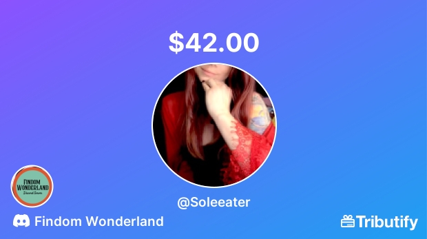 Findom Wonderland Discord (@wonderlandfind) on Twitter photo Yay! Somebody sent a custom gift for $42.00 on <a href="/mytributify/">Tributify Wishlist</a> via "Findom Wonderland 🌀" discord server 🌞🎊🧡💸
Support me, buy me gifts, & more on Tributify!
tributify.com/Soleeater Yay! Somebody sent a custom gift for $42.00 on <a href="/mytributify/">Tributify Wishlist</a> via "Findom Wonderland 🌀" discord server 🌞🎊🧡💸
Support me, buy me gifts, & more on Tributify!
tributify.com/Soleeater