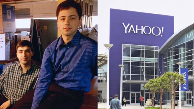 MatiasSchrank's tweet photo. En 1998, Yahoo cometió el error más costoso de la historia corporativa.

Dos jóvenes le rogaron a Yahoo que comprara su sitio web. El director ejecutivo de Yahoo lo calificó de "pérdida de tiempo".

11 años después, esos chicos borraron a Yahoo de Internet.

Aquí está la impactante historia de la caída de Yahoo 🧵