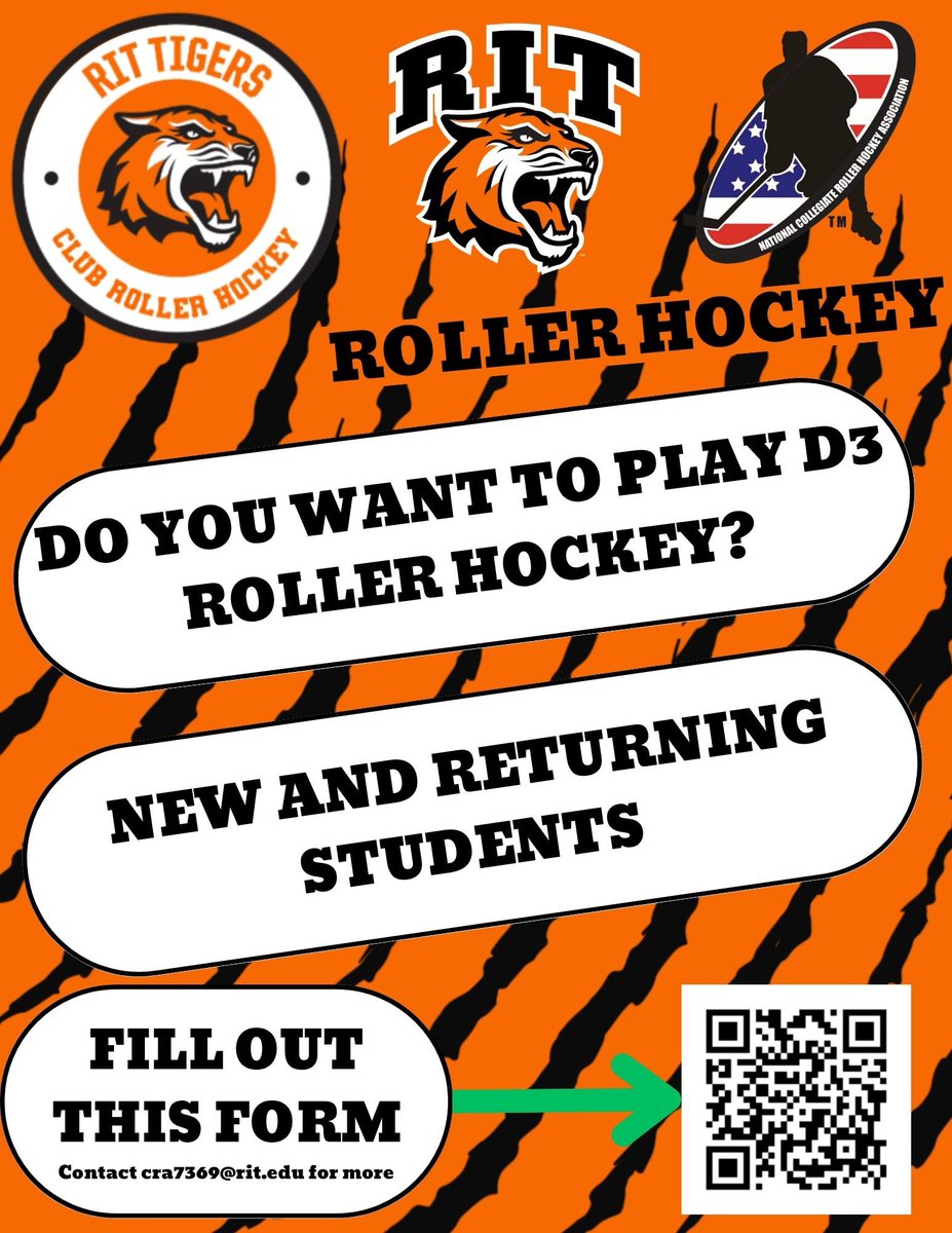 Attention current and new RIT students! We are looking for new players of any level ahead of the 2025-26 season! If interested, fill out the form from the QR code or contact us!