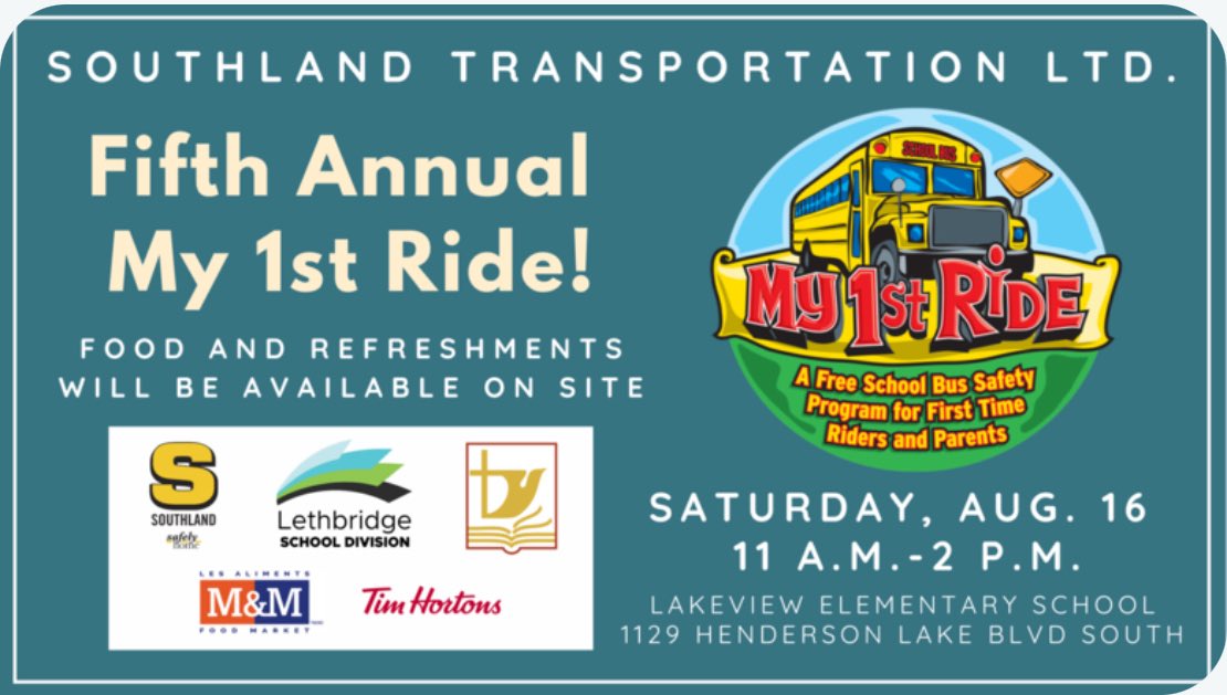 We are a week away from My 1st Ride! Visit the <a href="/LethSchDivision/">LethbridgeSchoolDivision</a> website to learn more about the event, which aims to give first-time bus riders all the info they need to know! lethsd.ab.ca/our-district/n…