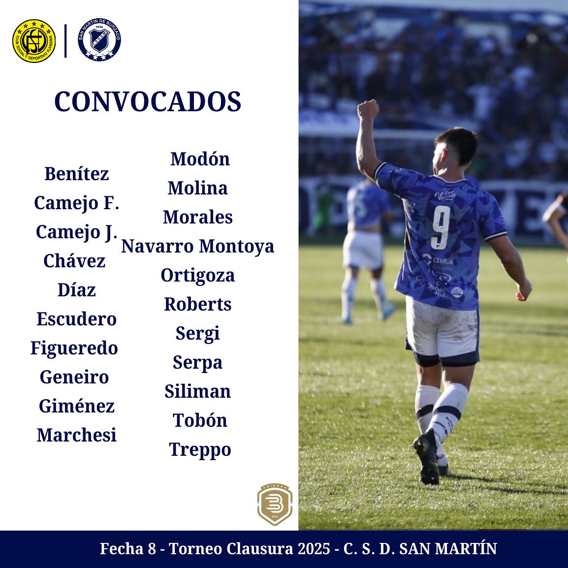 SanMartinBurz's tweet photo. #CONVOCADOS

📋⚽️ Estos son los elegidos por el "Ruso" Scurnik para enfrentar a #Flandria por la Fecha 8 del Torneo Clausura de Primera B.

#VamosSanma #ElMasGrandeDelDistrito https://t.co/HsJD2HRL6j