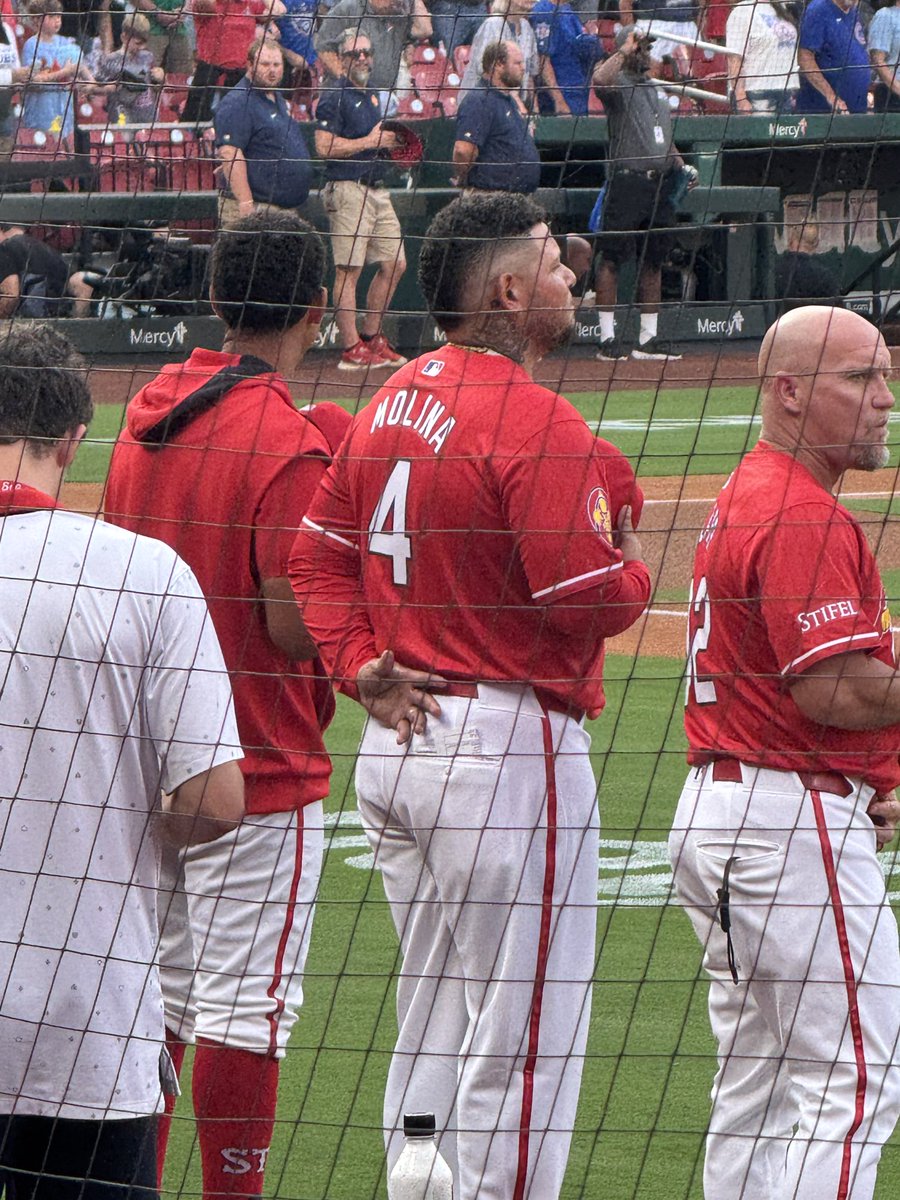 hochman's tweet image. Yadi in uniform at Busch tonight