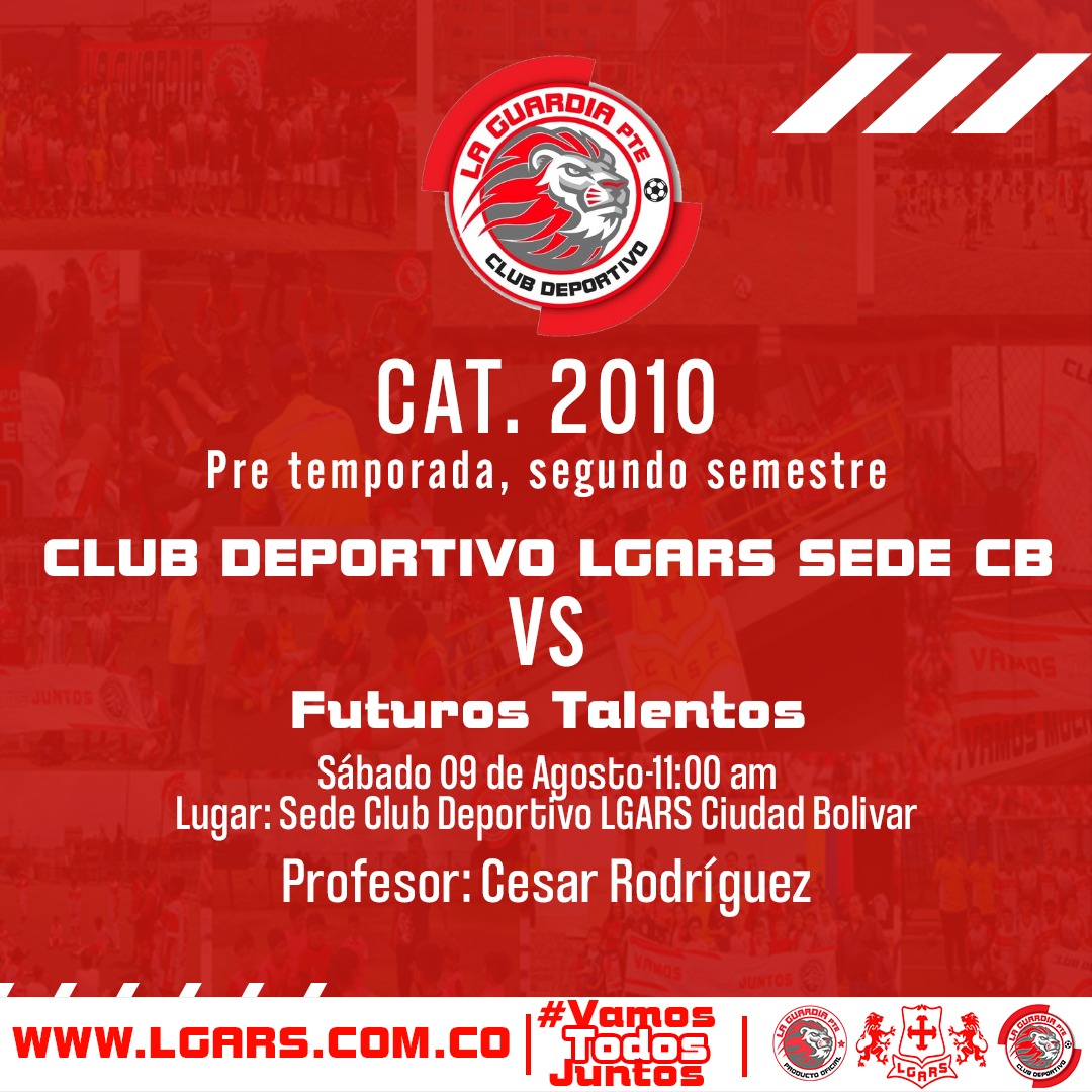 🗓️ Fecha CD LGARS: Sábado 09 de Julio

⚽¡VAMOS LEONES! 🦁
📱 Inscripciónes abiertas en nuestras sedes: Ciudad Bolívar y Kennedy.

#clubdeportivolgars