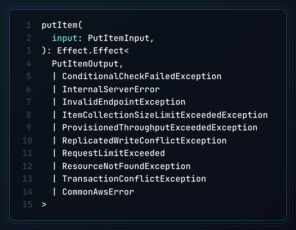 Stunning work being done on itty-aws. 

“Itty” because it’s a single proxy covering most of AWS's surface area. 

Each service strongly typed. 

And of course, it’s Effect-based, so you can easily handle error cases.