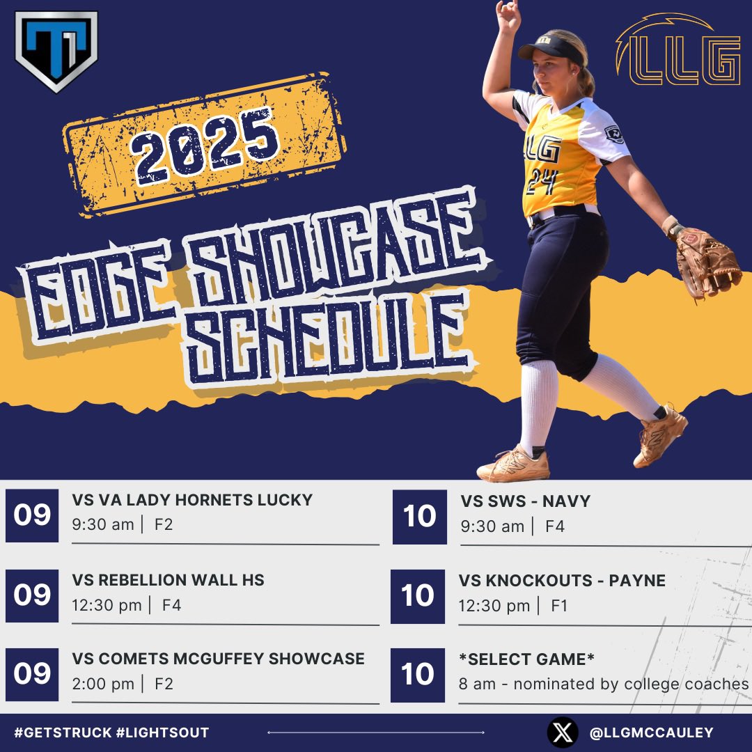 Lady Lightning Gold - McCauley (@llgmccauley) on Twitter photo Kicking off our fall season and heading to Raleigh for the Tier One Edge Showcase! ππͺπΌ Looking forward to seeing some familiar and new faces! Schedule Below ππΌ See you there!! ππ
<a href="/USCBSoftball/">Sand Shark Softball</a> <a href="/MarymountSball/">Marymount Softball</a> <a href="/GuilfordSB/">Guilford College Softball</a> <a href="/UNCP_Softball/">UNCP SOFTBALL</a> <a href="/MUMonarchsSB/">Methodist University Softball</a> <a href="/Lander_Softball/">Lander Softball</a> Kicking off our fall season and heading to Raleigh for the Tier One Edge Showcase! ππͺπΌ Looking forward to seeing some familiar and new faces! Schedule Below ππΌ See you there!! ππ
<a href="/USCBSoftball/">Sand Shark Softball</a> <a href="/MarymountSball/">Marymount Softball</a> <a href="/GuilfordSB/">Guilford College Softball</a> <a href="/UNCP_Softball/">UNCP SOFTBALL</a> <a href="/MUMonarchsSB/">Methodist University Softball</a> <a href="/Lander_Softball/">Lander Softball</a>