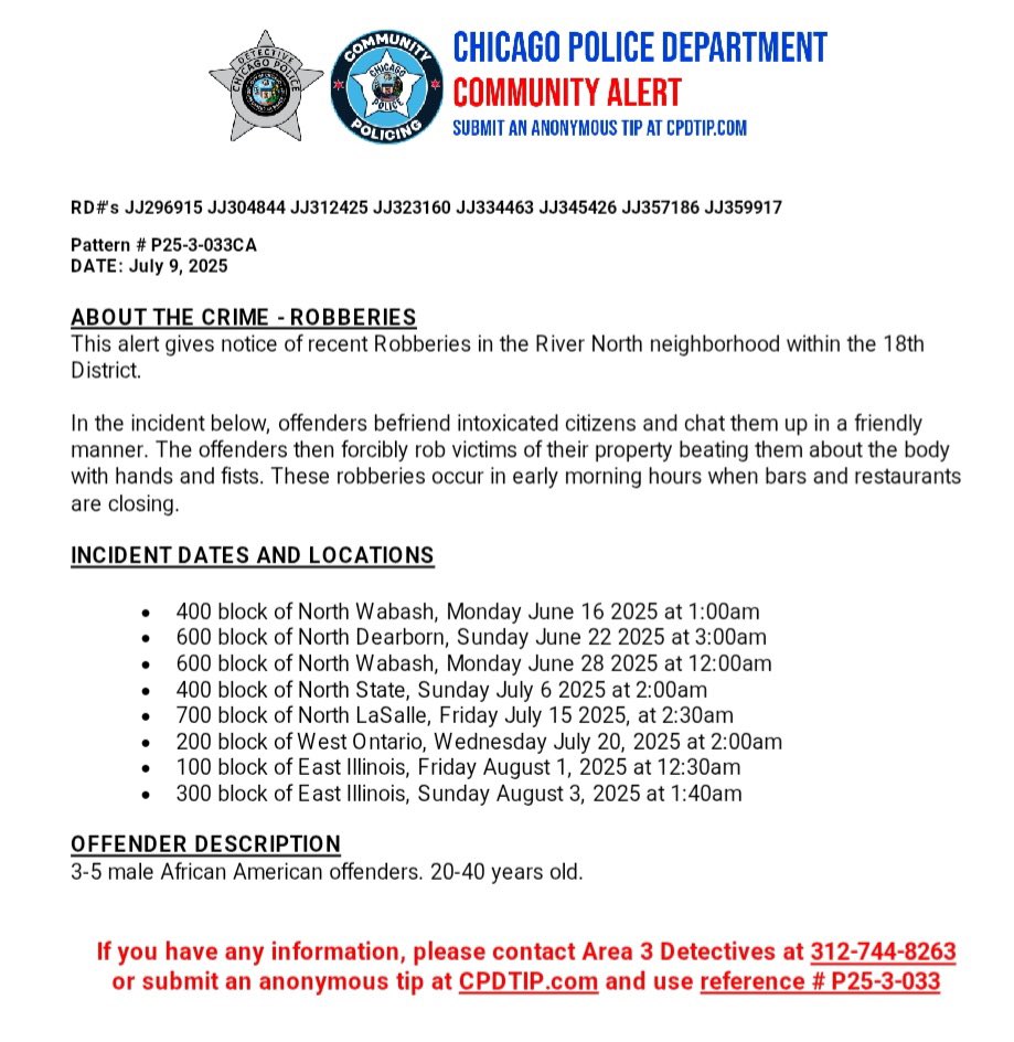 Tom Ahern (@tahern_) on Twitter photo ROBBERIES <a href="/ChicagoCAPS18/">ChicagoCAPS18</a> (Near North) <a href="/Area3Detectives/">Chicago Police Area 3 Detective Division</a> CPDTIP.COM #ChicagoPolice ROBBERIES <a href="/ChicagoCAPS18/">ChicagoCAPS18</a> (Near North) <a href="/Area3Detectives/">Chicago Police Area 3 Detective Division</a> CPDTIP.COM #ChicagoPolice