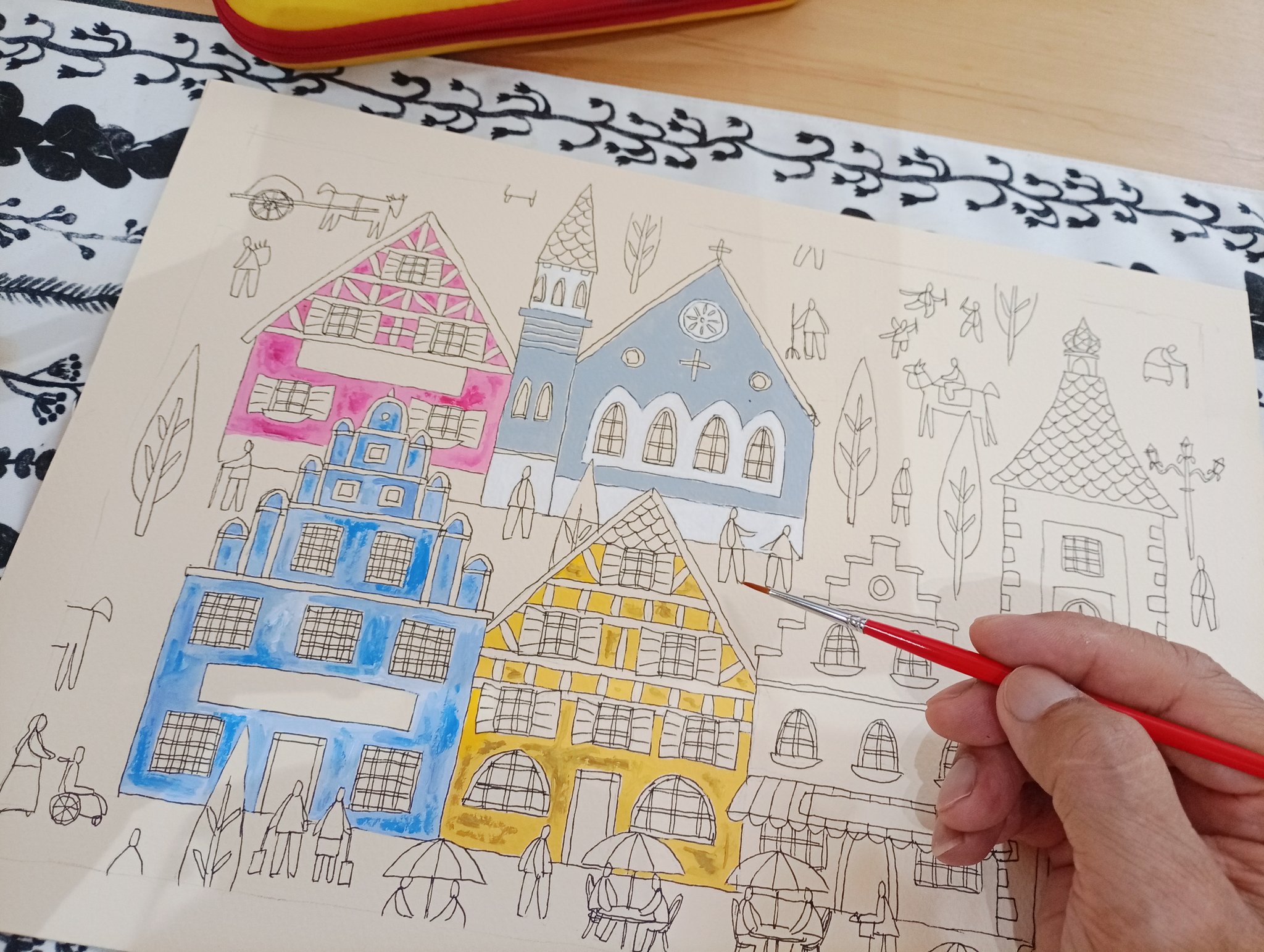 奥村ユズル　水彩画原画　ドイツ古城街道の小さなホテル 奥村ユズル水彩画原画ドイツ古城街道の小さなホテル
