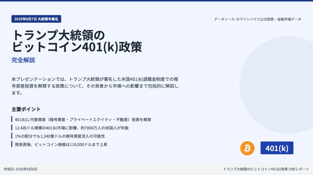 invprog's tweet photo. トランプ大統領が401Kでビットコインに投資することを許可する署名をしました。何％入って来るかで全然違うのですがいずれにしてもすごいことであるのは確かです。怪しいと言われ続けていたビットコインがとうとうこんなところまで… 続きも知りたい方はリポストください。希望が多ければ公開します！ https://t.co/mPvZS0Rppm