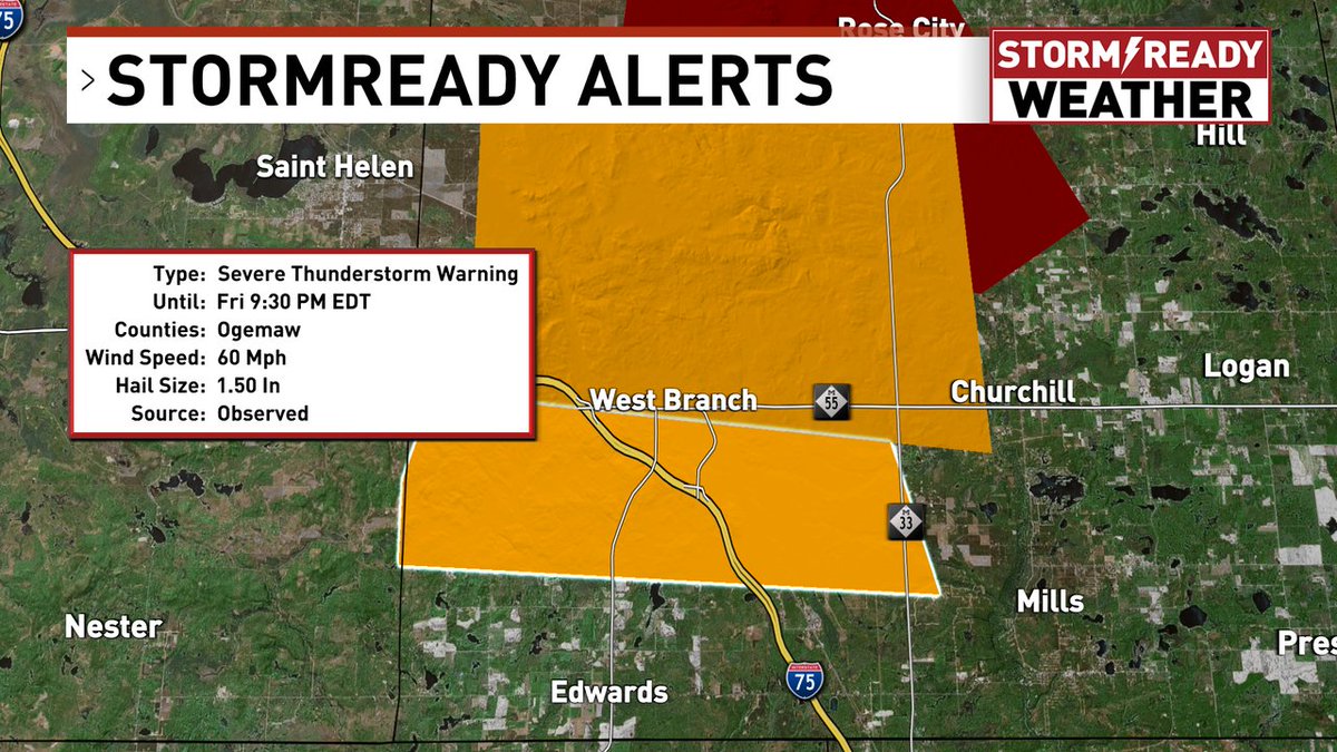 WEATHER ALERT: A Severe Thunderstorm Warning has been issued for Ogemaw county until 8/08 9:30PM.