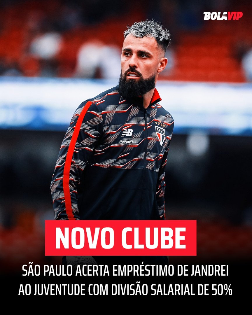 ✈️ O São Paulo acertou a saída do goleiro Jandrei, que será emprestado ao Juventude até dezembro de 2025. O jogador de 32 anos já tem acordo com o clube gaúcho, que também terá opção de compra ao final do vínculo. O Tricolor arcará com parte dos salários do atleta.

🤝 As
