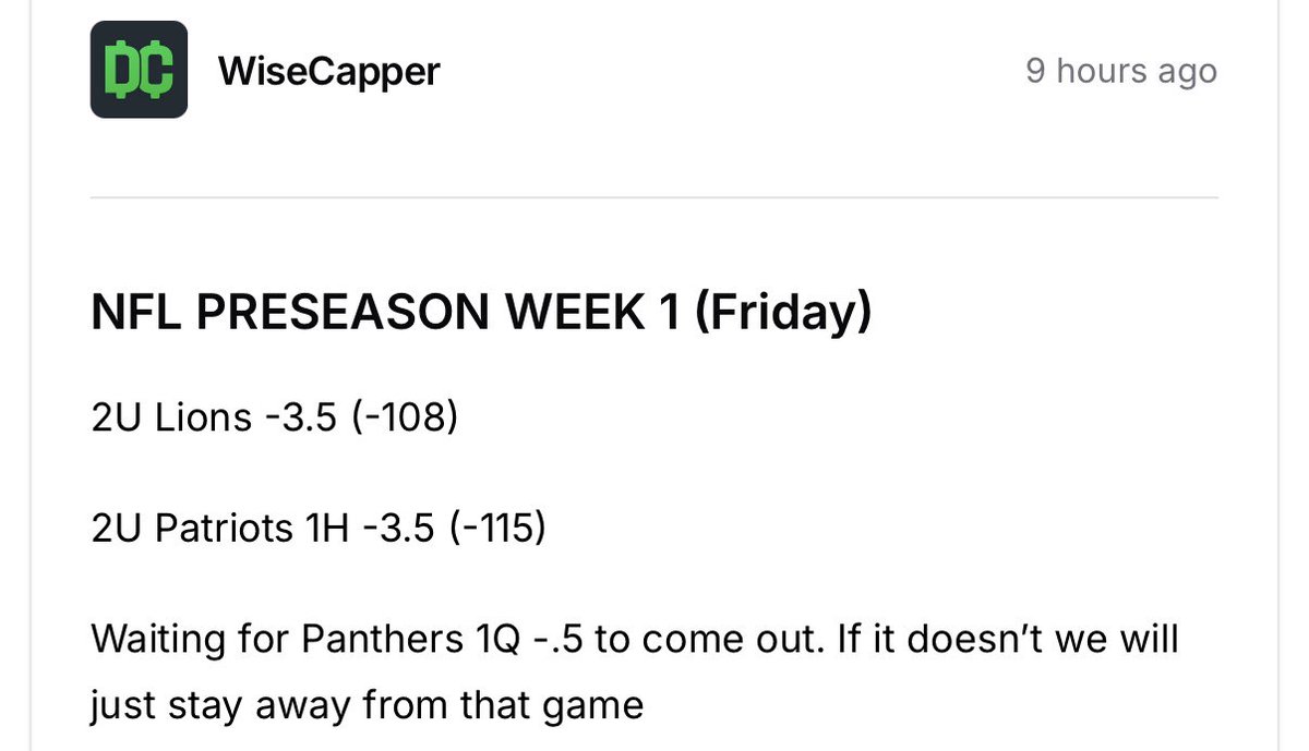 EASY WINNER FOR VIP🔥

2U Patriots 1H -3.5 (-115)✅

VIP got this number this morning and shot up to -5.5

No matter what number you got. Easy winner🔥❗️

Even Panthers 1Q smacked but they didn’t offer it to us

#GamblingTwitter
