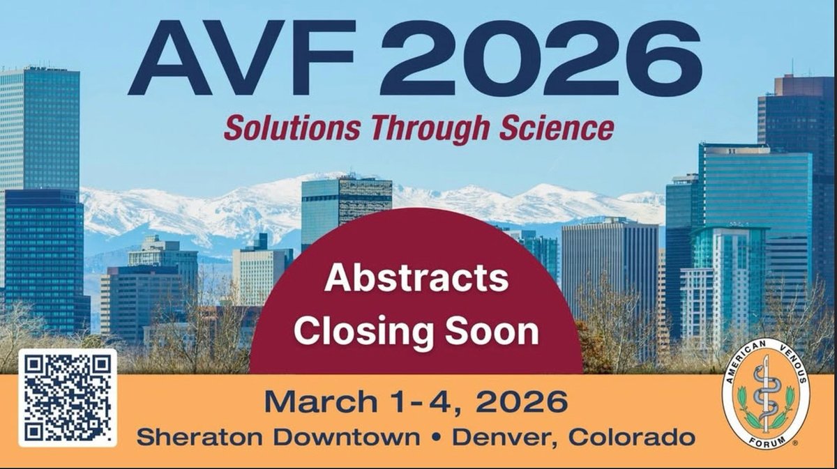 JVSVL's tweet image. The AVF abstract deadline is just around the corner! Don’t miss your chance to share your work! Accepted oral presentations will be published in JVS-VL. #Venous2026##veins #AVF #JVSVL
Visit venousforum.org to learn more and submit.