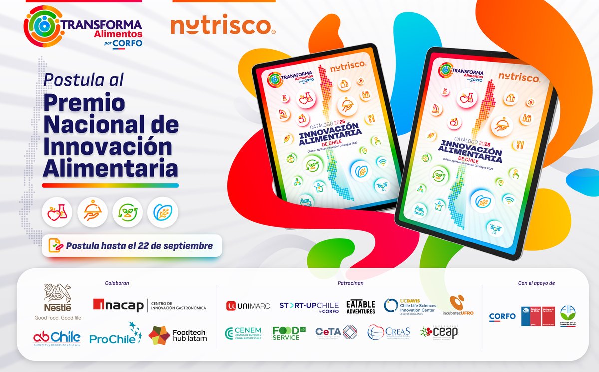 🚀 Sé parte de esta iniciativa sectorial única, que reconocerá a las mejores innovaciones de la industria de alimentos del país. Revisa las bases, los beneficios y postula en👉innovacionalimentaria.cl El plazo vence el 22 de septiembre de 2025 ¡No quedes fuera!