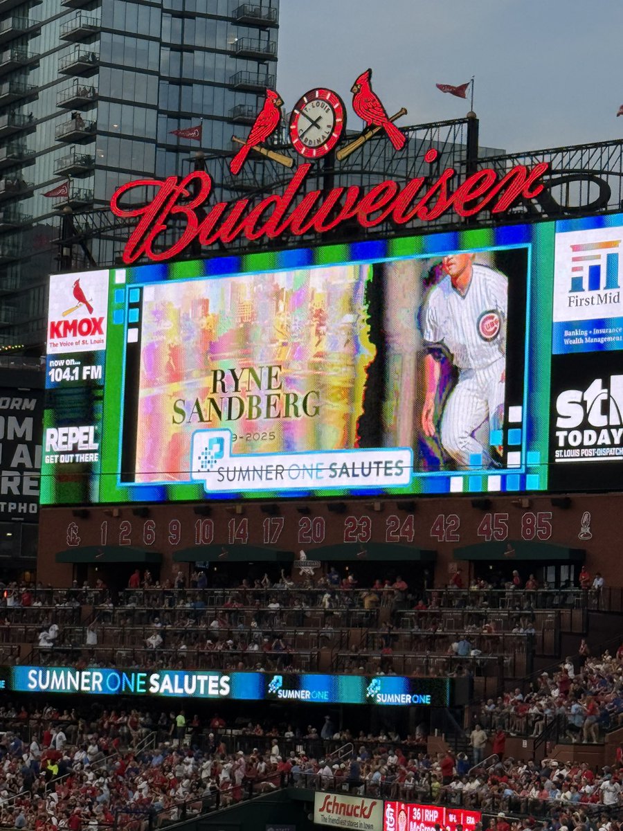 Brad Dean (@mrbraddean) on Twitter photo Props to <a href="/Cardinals/">St. Louis Cardinals</a> for an in-game tribute to <a href="/Cubs/">Chicago Cubs</a> legend Ryne Sandberg. Classy move in a rivalry game. #CardsGotClass #STLCards Props to <a href="/Cardinals/">St. Louis Cardinals</a> for an in-game tribute to <a href="/Cubs/">Chicago Cubs</a> legend Ryne Sandberg. Classy move in a rivalry game. #CardsGotClass #STLCards