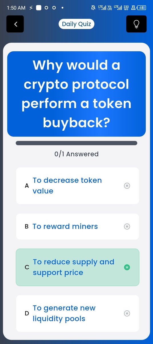 Okoemyl's tweet image. DAILY QUIZ ANSWER
📆 Date: 9th August 2025
📚 Topic: Token Buybacks
🗝 Hint: C. 🤝
#Syntaxquiz #SyntaxVersequiz #Web3 #Quiz
