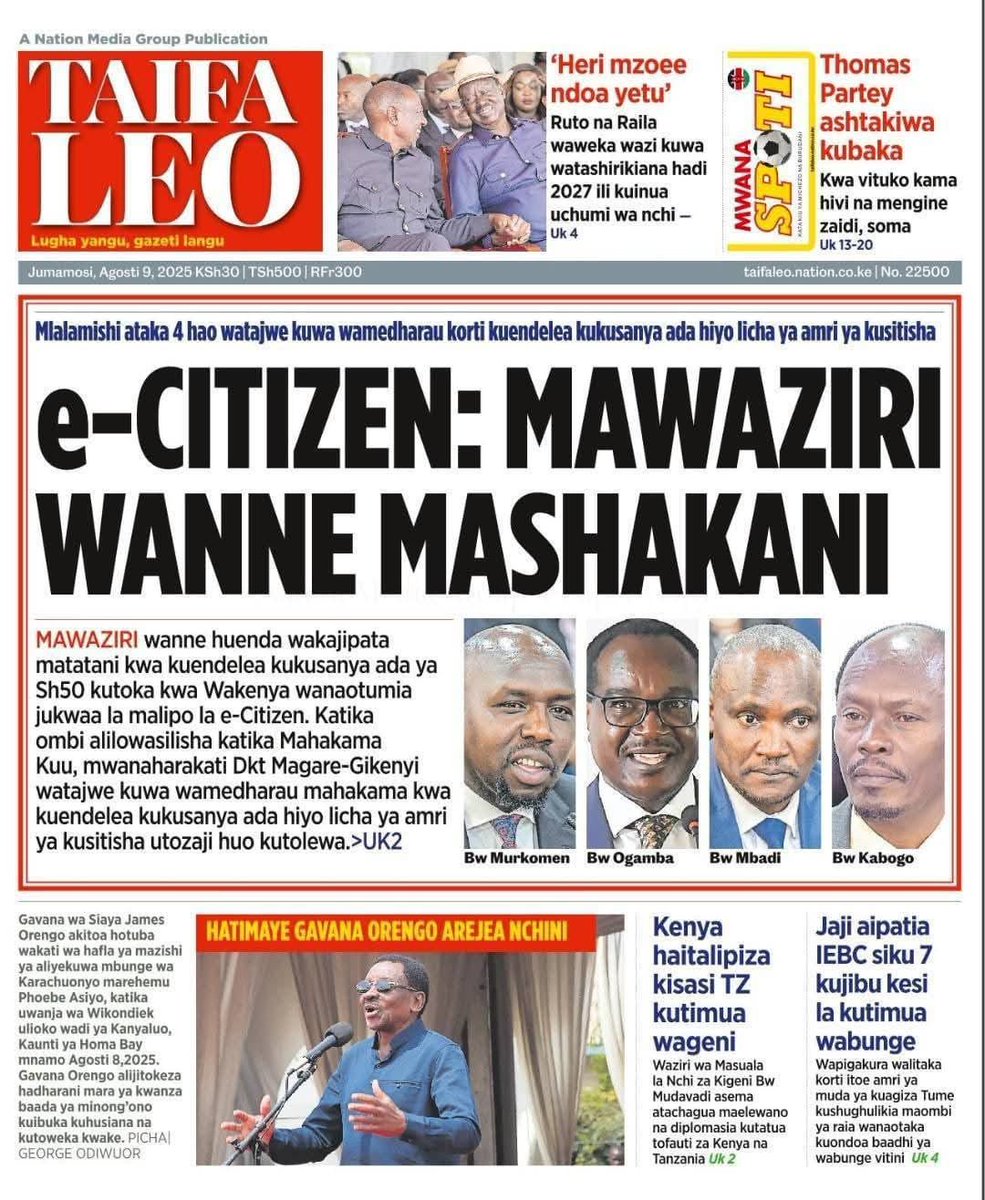 evansokaalo's tweet image. IT'S SATURDAY 09/08/25, FOLLOW @evansokaalo FOR DAILY NEWSPAPER 🗞️ HEADLINES IN KE.
Gema MKU Angola bni Mwihoko Chanuka Kisii Kudos Guinea Environment Uhuru Gachagua Nairobi Ruto Raila ODM UDA
Useless Njeri Kasongo #DevolutionAt13
#MasculinitySaturday Sabbath Delivering Army