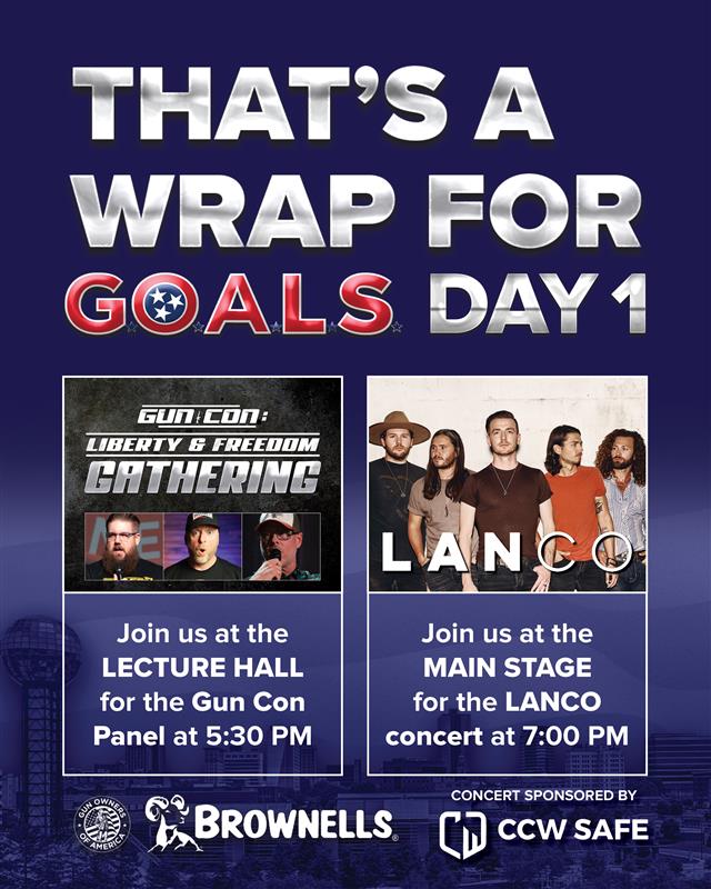 Day 1 of #GOALS2025 is a wrap! Tonight Don't Miss:  Gun Con Panel – 5:30 PM |  LANCO – 7 PM Details: gunowners.org/GOALS