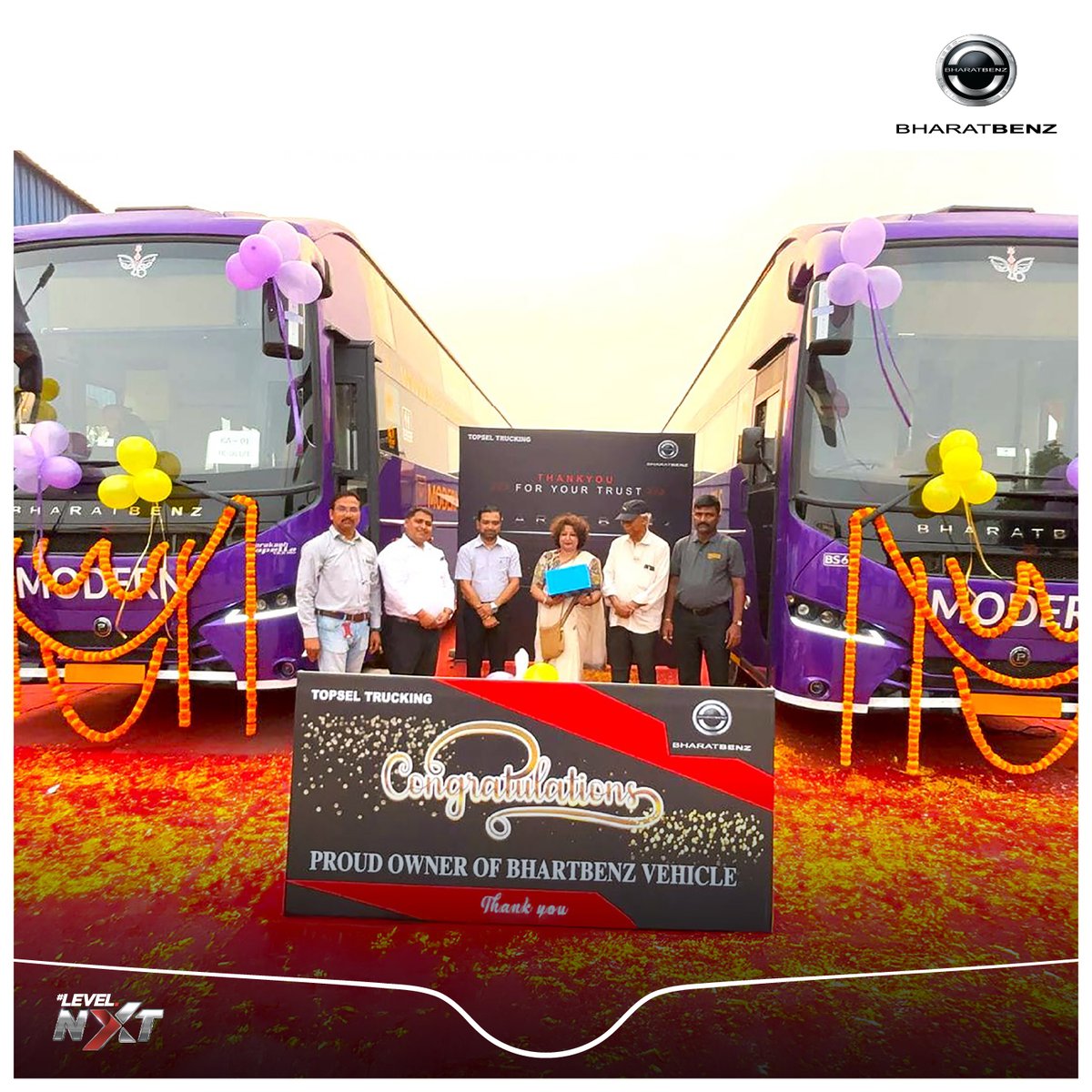 Congratulations, Modern Travels!

We’re delighted to deliver 2 units of BharatBenz 1824 buses proudly facilitated through @TopselTrucking, Siliguri.
Here’s to many smooth and successful journeys ahead!

Learn more about our bus range: shorturl.at/z1Gq3

#BharatBenz