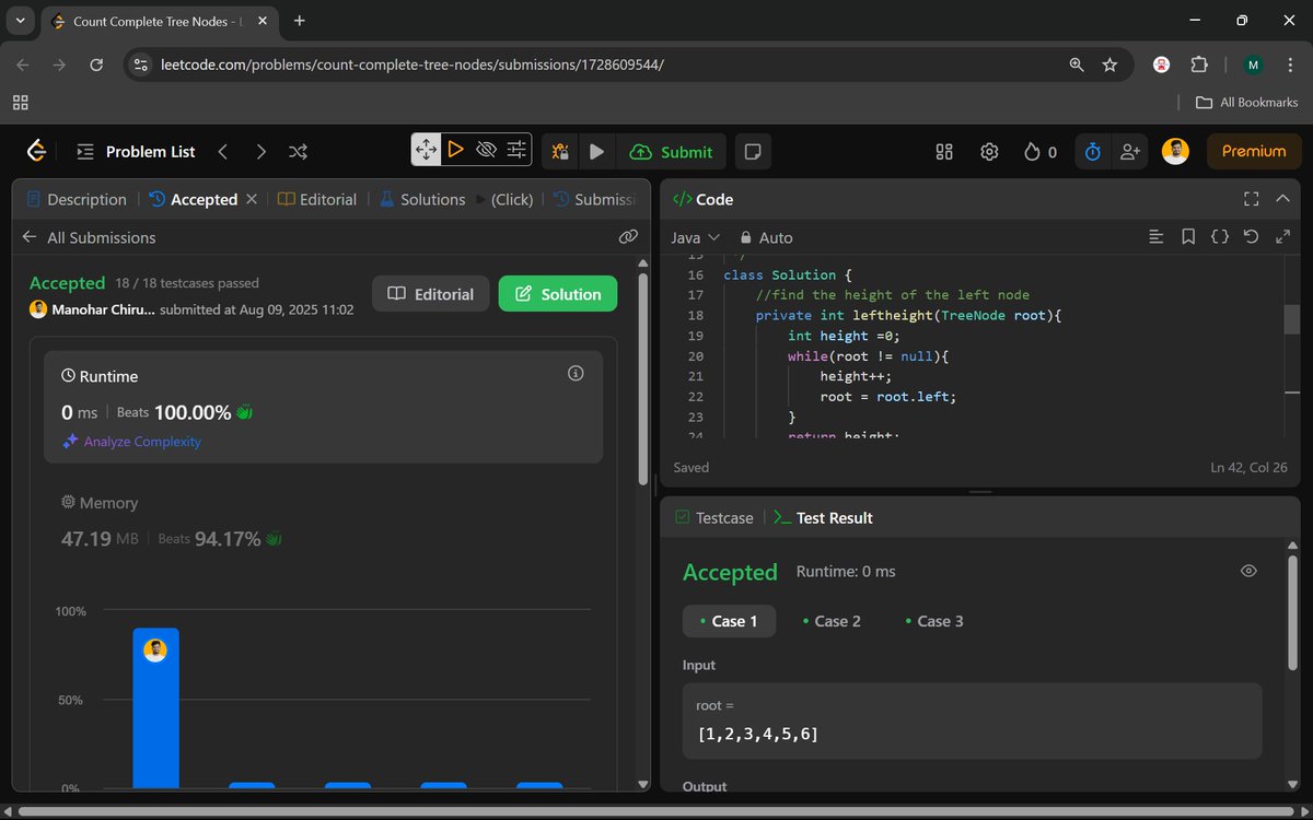 Manohar2909's tweet image. 🚀 Day 70 of #100DaysOfCodingChallenge — Counting Nodes in a Complete Binary Tree with Height-Based Optimization
222. Count Complete Tree Nodes
965. Univalued Binary Tree
#JavaProgramming #BinaryTree #DSA #ProblemSolving #TechJourney #CodeOptimization #SoftwareEngineering
