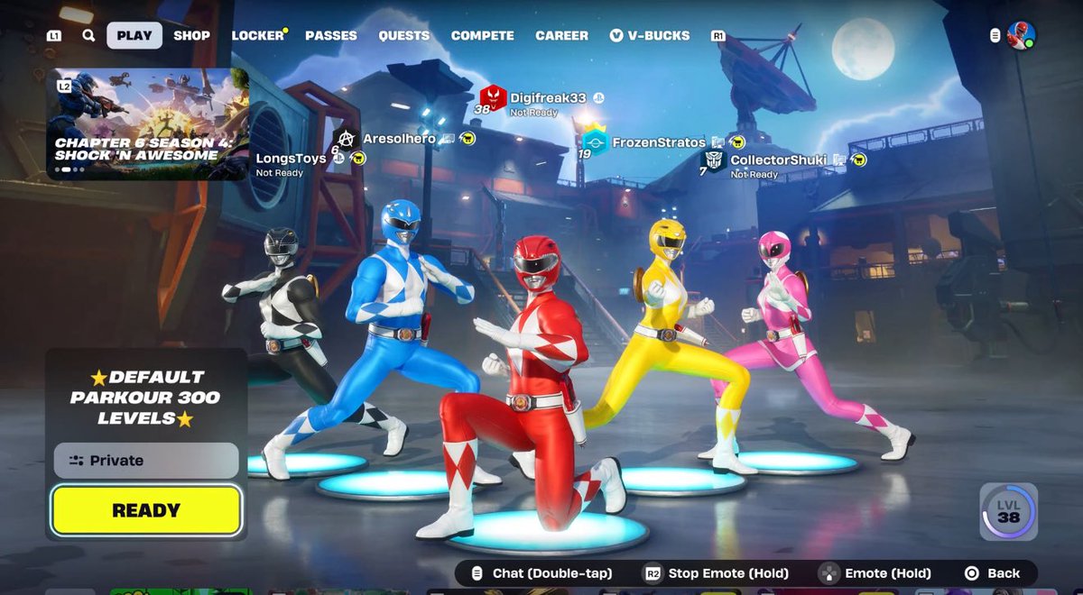 Wish there was an easier way to reorder everyone. This is still cool as hell. #Fortnite #PowerRangers