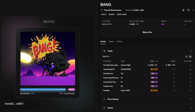$BANGトークンの収益と特徴を示すスクリーンショット
