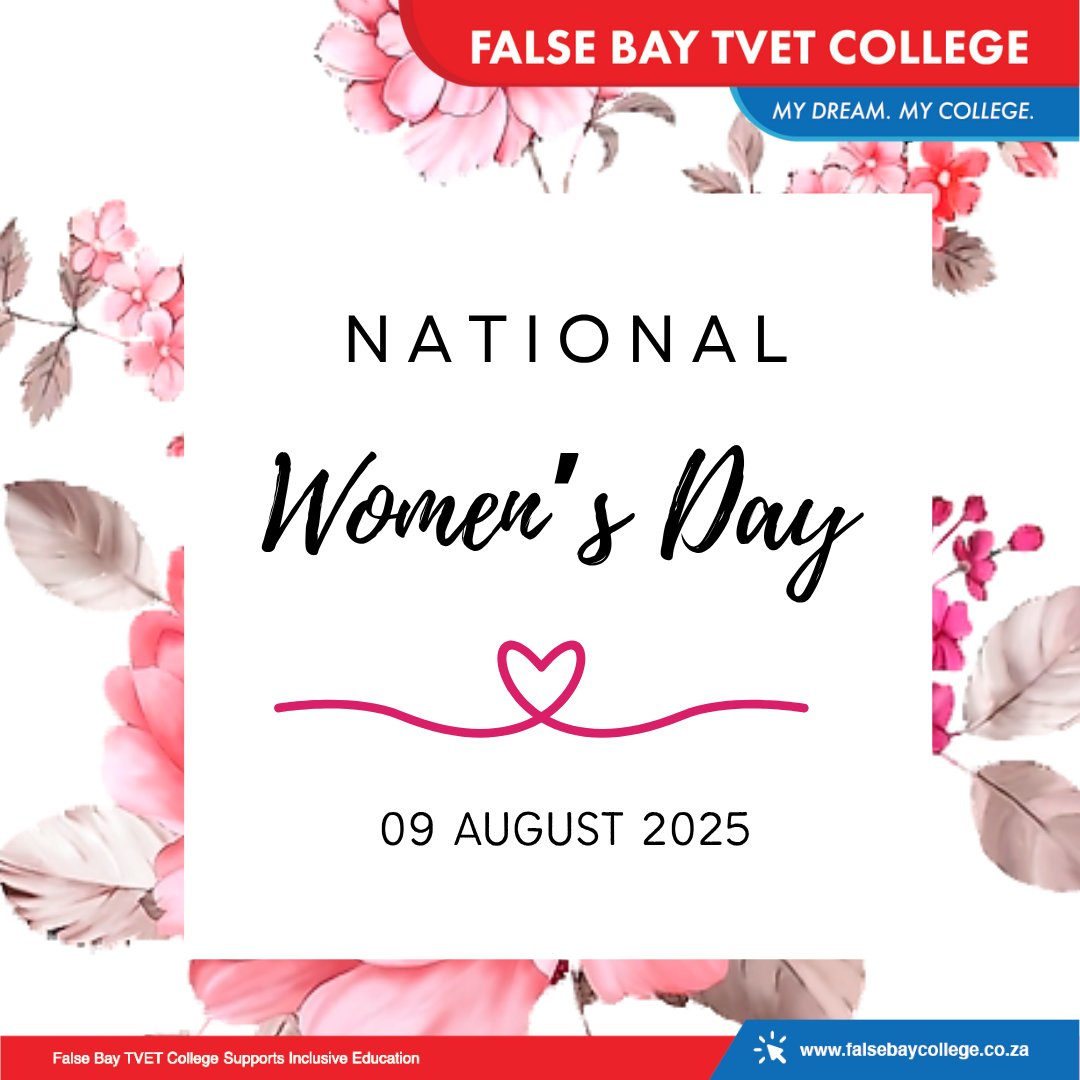 Happy National Women’s Day! 🌸

Today, we honour the strength, courage, and achievements of women everywhere.💖

Let’s continue to inspire, uplift, and create opportunities for a brighter, more inclusive future.

#WomensDay #FalseBayTVETCollege #MyDreamMyCollege #HigherEducation