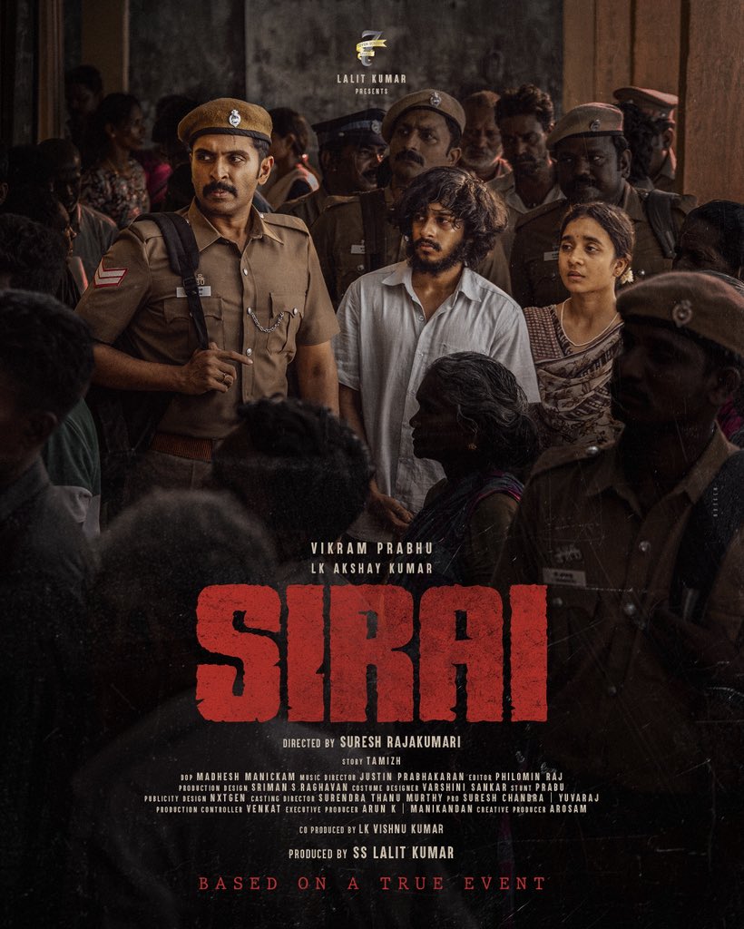justin_tunes's tweet image. Here&apos;s the First Look poster #Sirai 💥

Sets up an intense and hard hitting film featuring @iamVikramPrabhu and debutant @lk_akshaykumar #AnishmaAnilkumar @t_ananda98 @Jagadishbliss

by @7screenstudio 

#Suresh @madheshmanickam 
 @philoedit